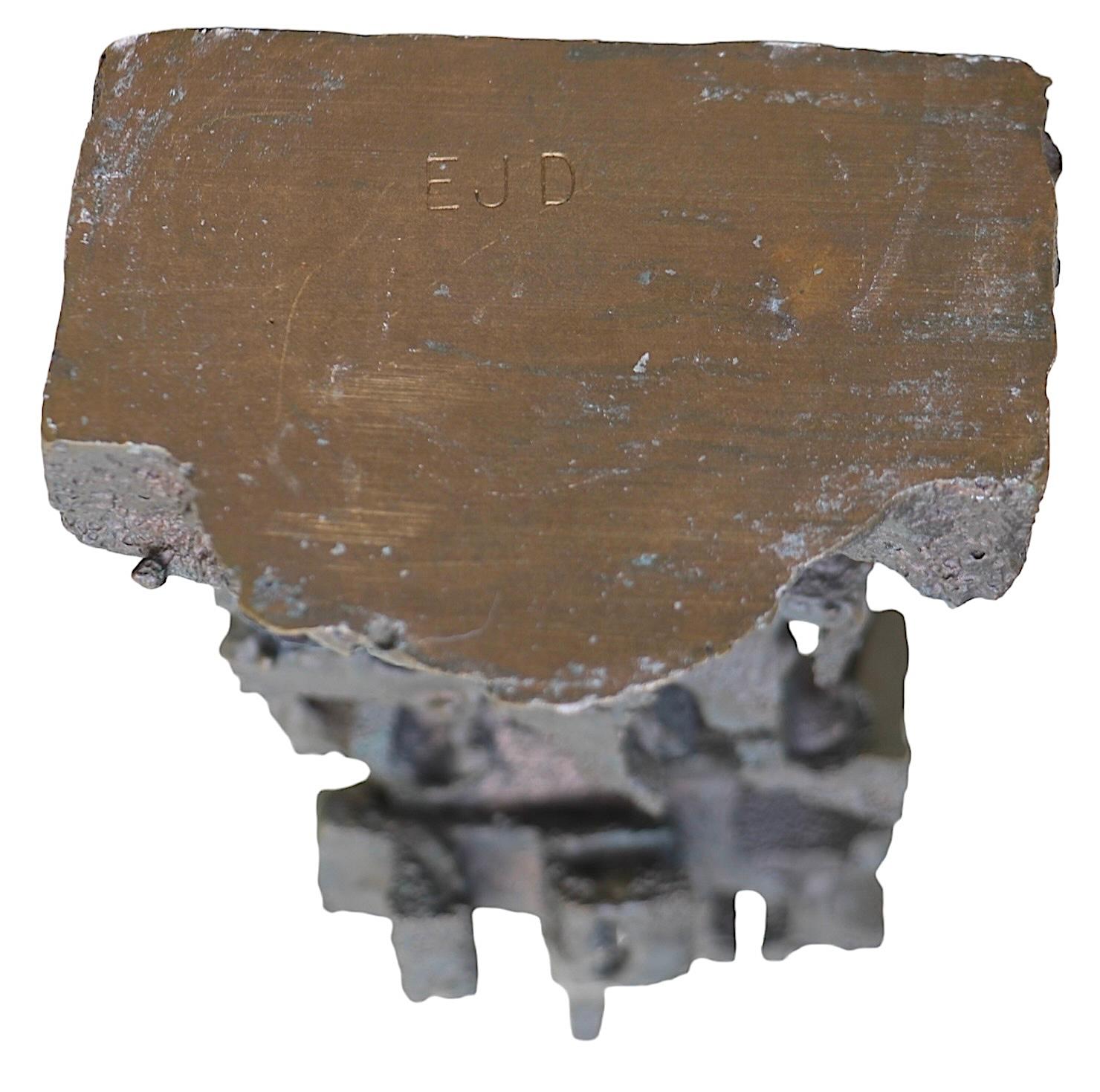 Abstract Brutalist  Cast Bronze Table Top Sculpture signed EJD c 1960/70's For Sale 5