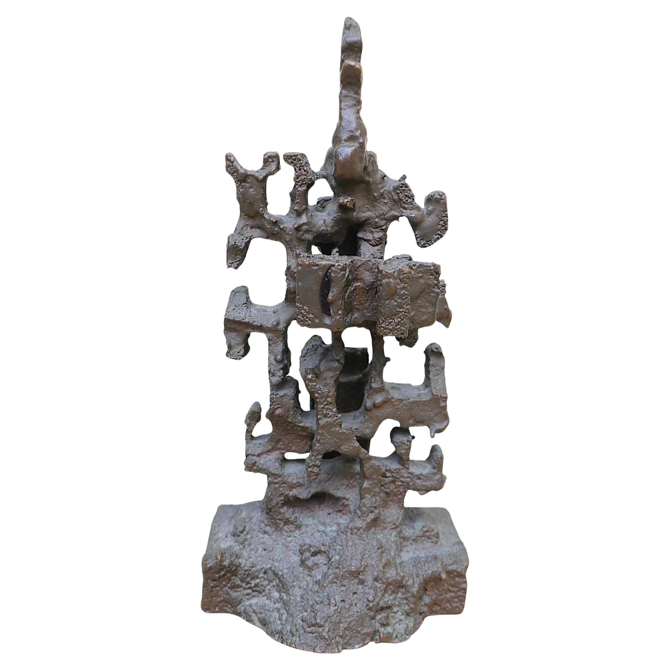 American Abstract Brutalist  Cast Bronze Table Top Sculpture signed EJD c 1960/70's For Sale