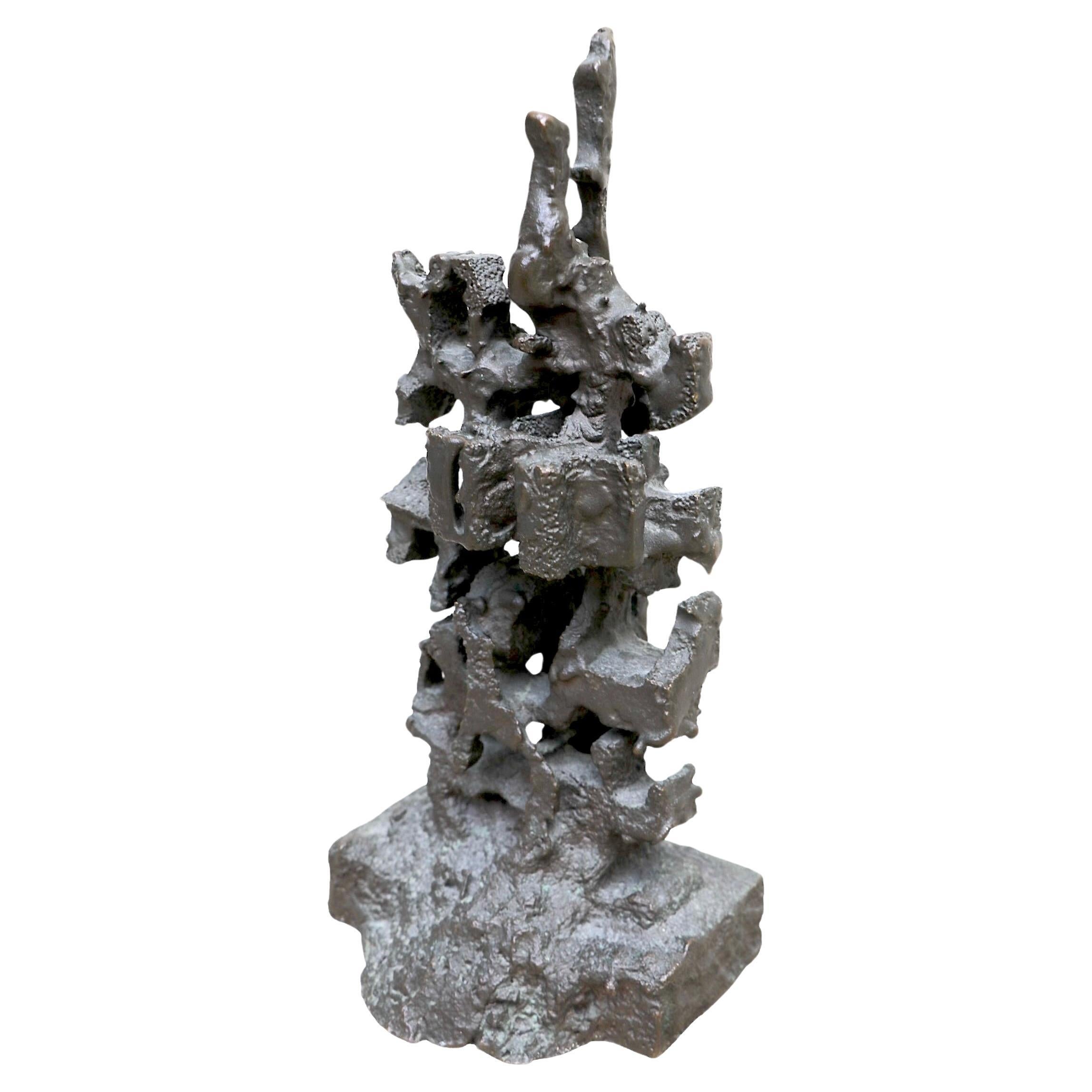 Abstract Brutalist  Cast Bronze Table Top Sculpture signed EJD c 1960/70's In Good Condition For Sale In New York, NY