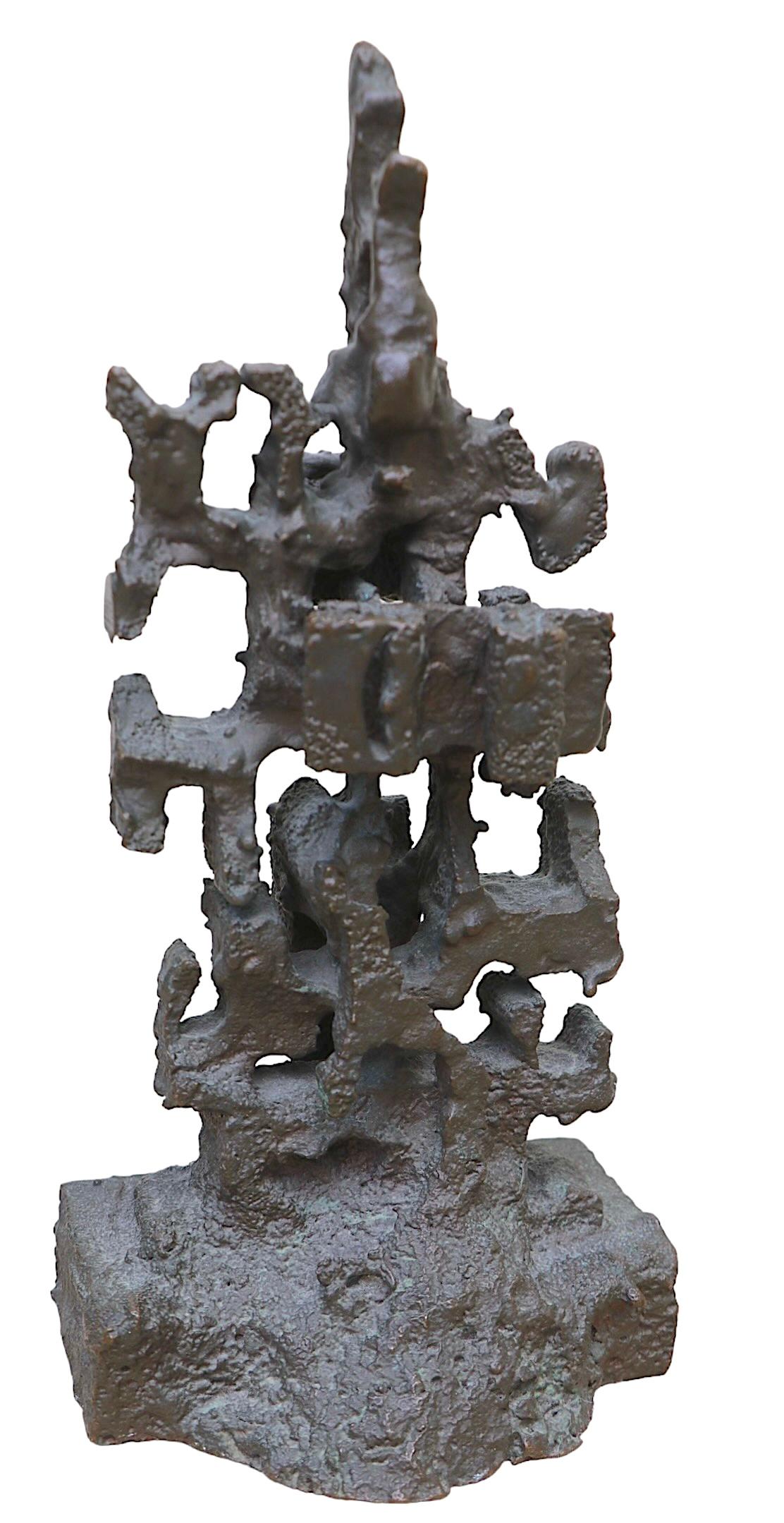 Abstract Brutalist  Cast Bronze Table Top Sculpture signed EJD c 1960/70's For Sale 2