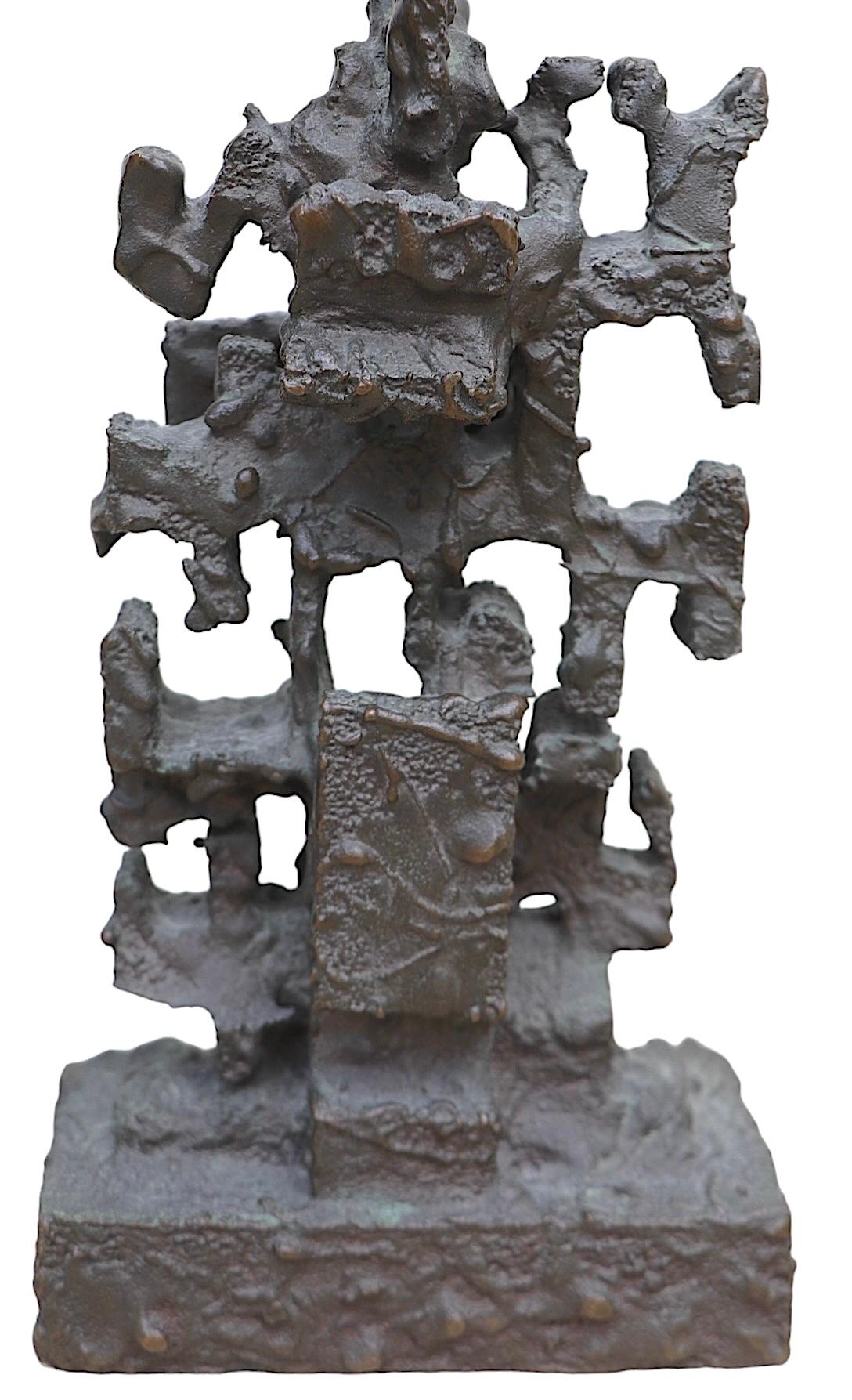 Abstract Brutalist  Cast Bronze Table Top Sculpture signed EJD c 1960/70's For Sale 3