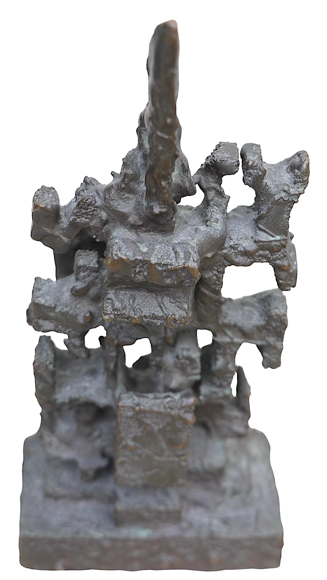 Abstract Brutalist  Cast Bronze Table Top Sculpture signed EJD c 1960/70's For Sale 4
