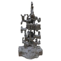 Brutalista Abstracto  Escultura de sobremesa de bronce fundido firmada EJD c 1960/70's