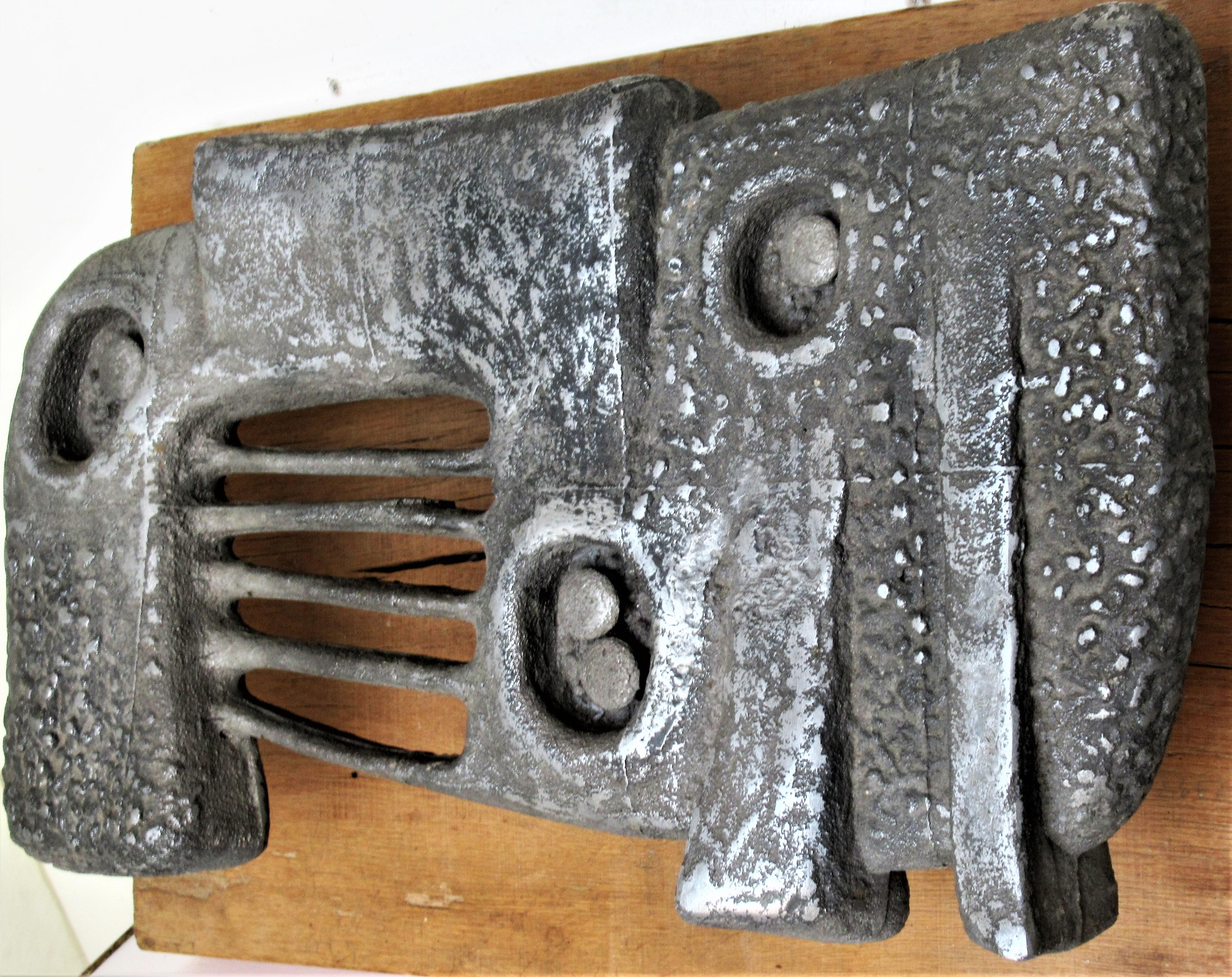 Large abstract metal wall sculpture by acclaimed American artist sculptor William F. Sellers (1929-2019) Beautifully patinated textured surface. Signed / dated on top of reverse side, WFS '61. Bolt mounted to the original thick wood board for