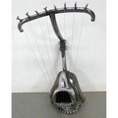 Abstract Brutalist Chrome  Sculpture by Jason Seley "Sculptor's Harp 2" 1966