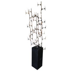 Abstract Brutalist Cut Steel Floor Sculpture on Black Pedestal