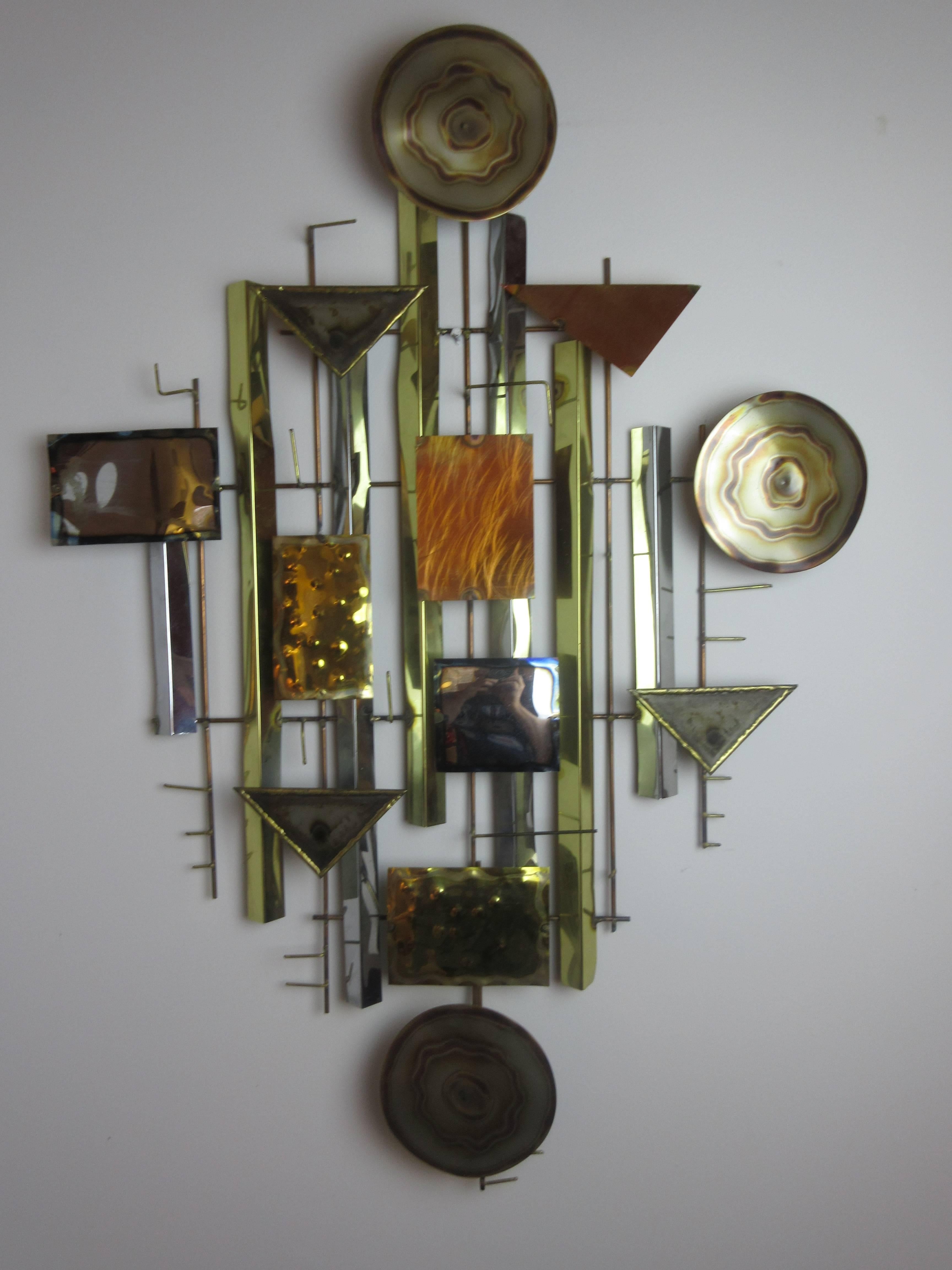 Abstract Brutalist Metal Wall Sculpture in the Style of C. Jere In Excellent Condition In Philadelphia, PA