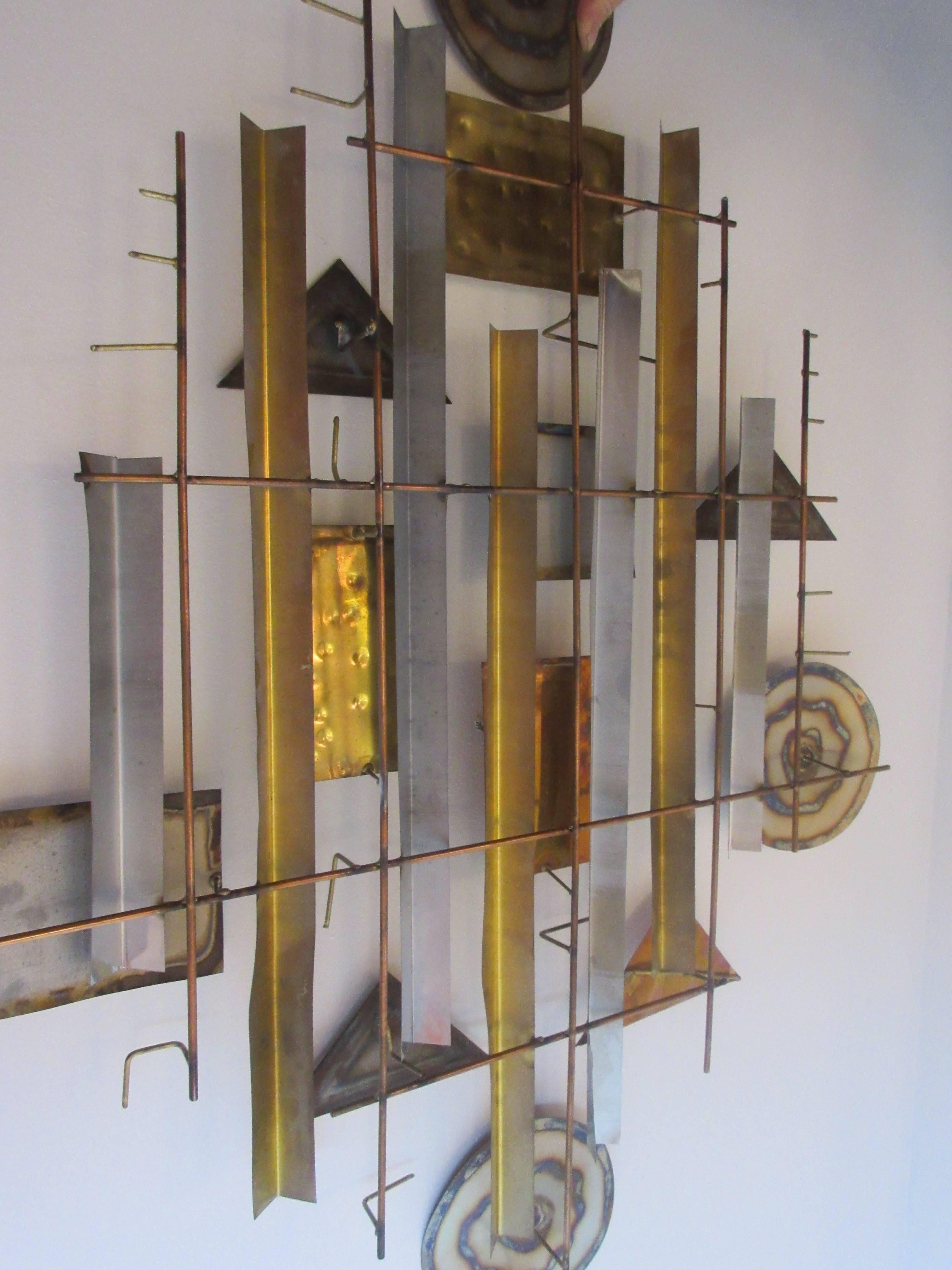 Abstract Brutalist Metal Wall Sculpture in the Style of C. Jere 1