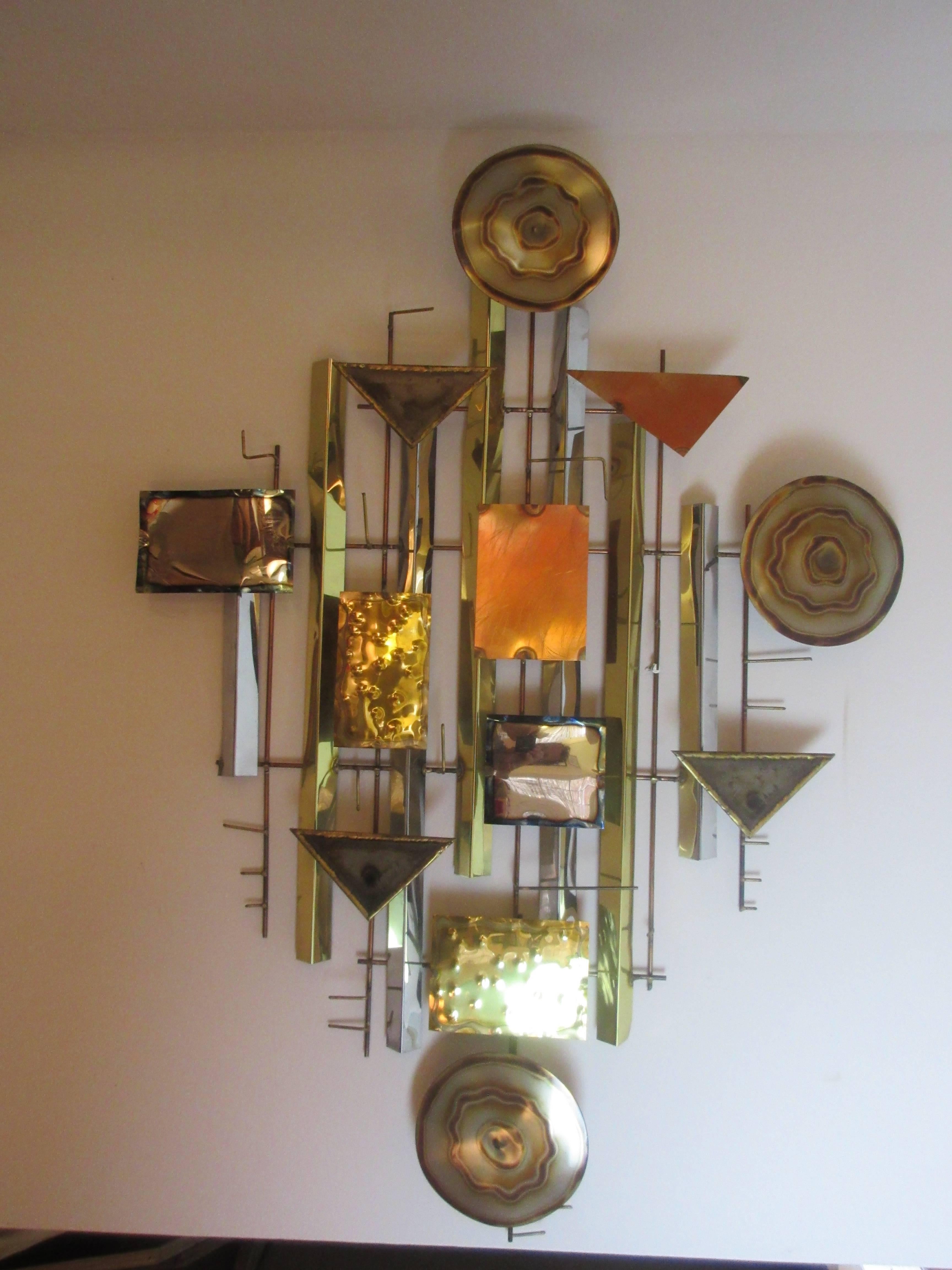 Abstract Brutalist Metal Wall Sculpture in the Style of C. Jere 2
