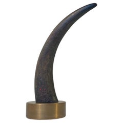 Abstract Brutalist Sculpture in Bronze & Black Horn, 1970s