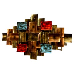 Abstract Brutalist wall Hanging Sculpture in Brass & Enamel, 1970's