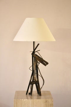 Abstract Brutalist Welded Steel Table Lamp, France, 1970s