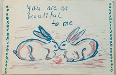 Abstract Bunnies Romantic Rabbits Sketch Painting on Canvas Board