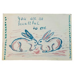 Abstract Bunnies Romantic Rabbits Sketch Painting on Canvas Board