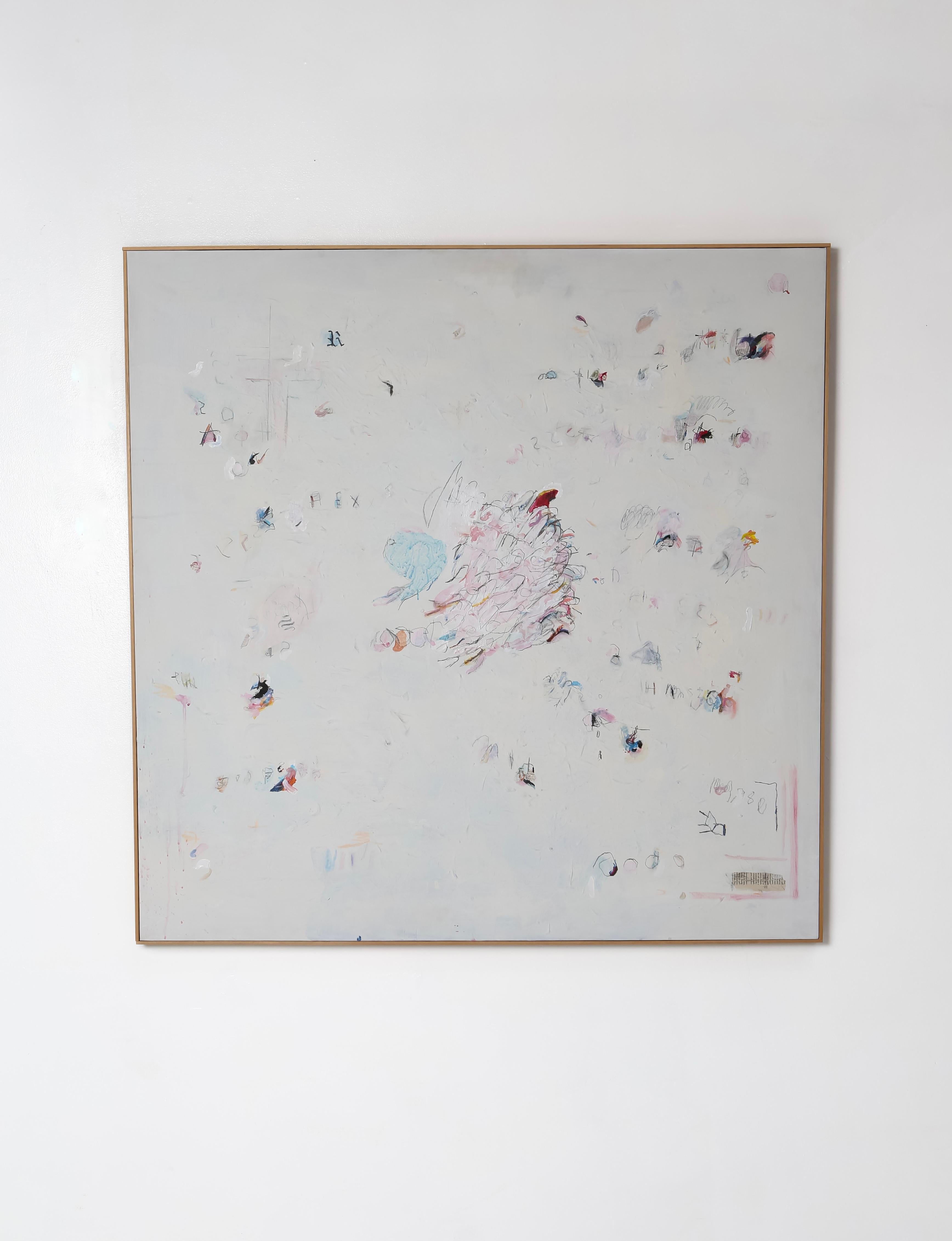 Large scale abstract expressionist work by Charlie Salas-Humara. A Portland, Oregon artist, Charlie explores meaning amidst chaos. The paintings are ethereal; some themes exist but there is a sense of of humor about this work- a playful chaos. This