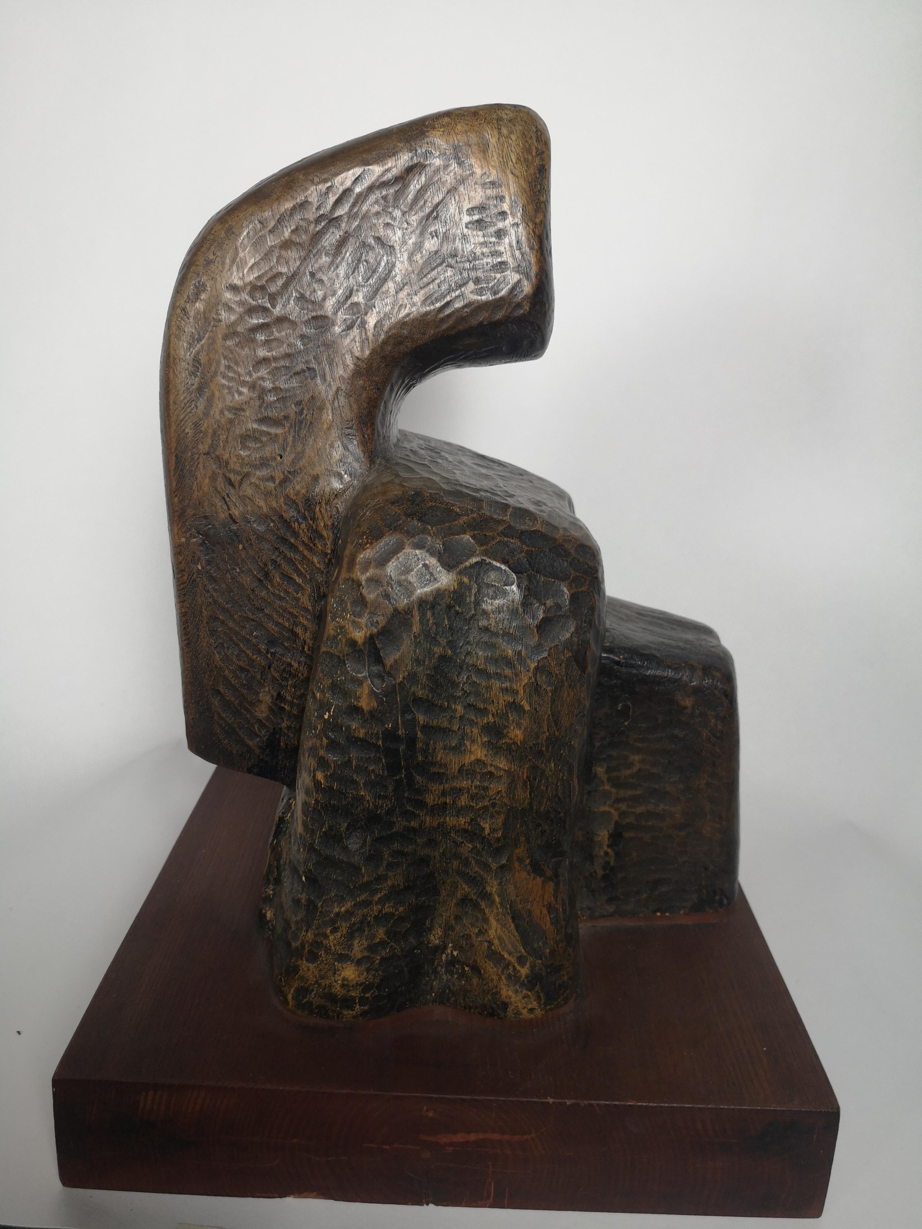 Hungarian Abstract by Laszlo Feldman, Hand Carved, Signed Wooden Sculpture, 1970s