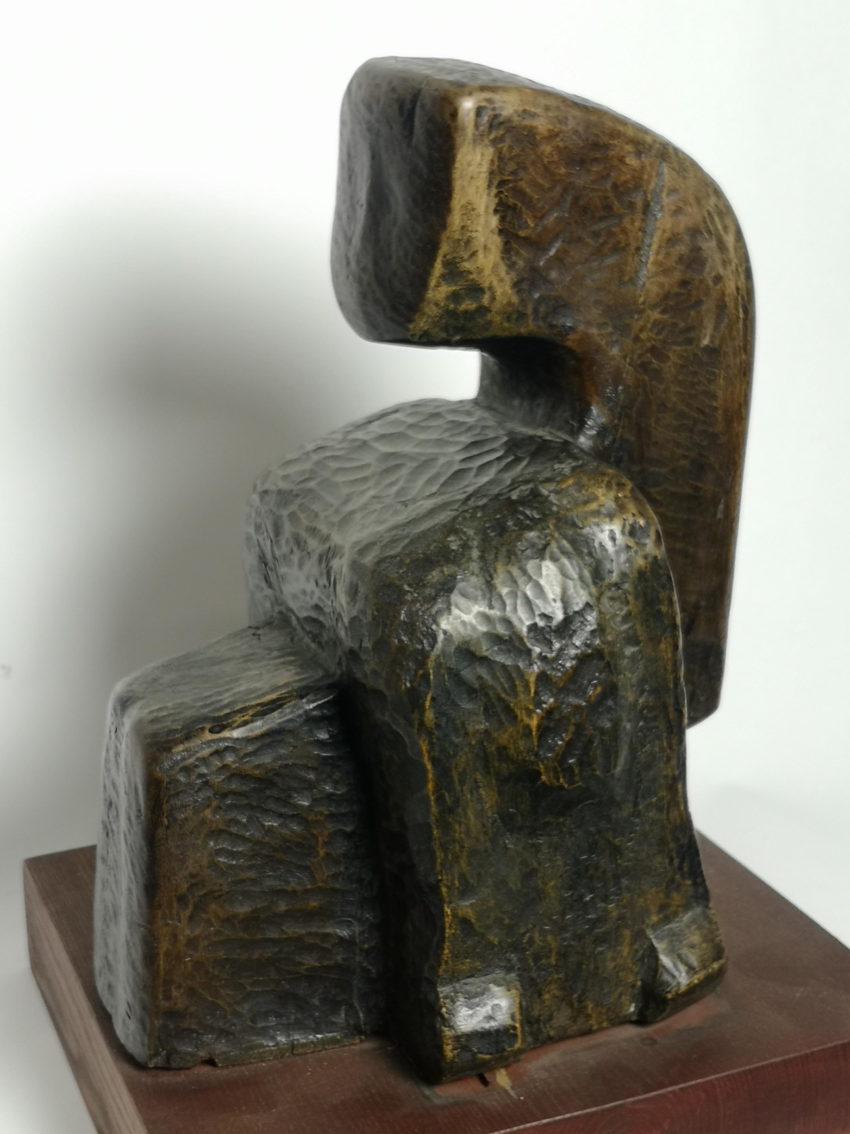Abstract by Laszlo Feldman, Hand Carved, Signed Wooden Sculpture, 1970s 1