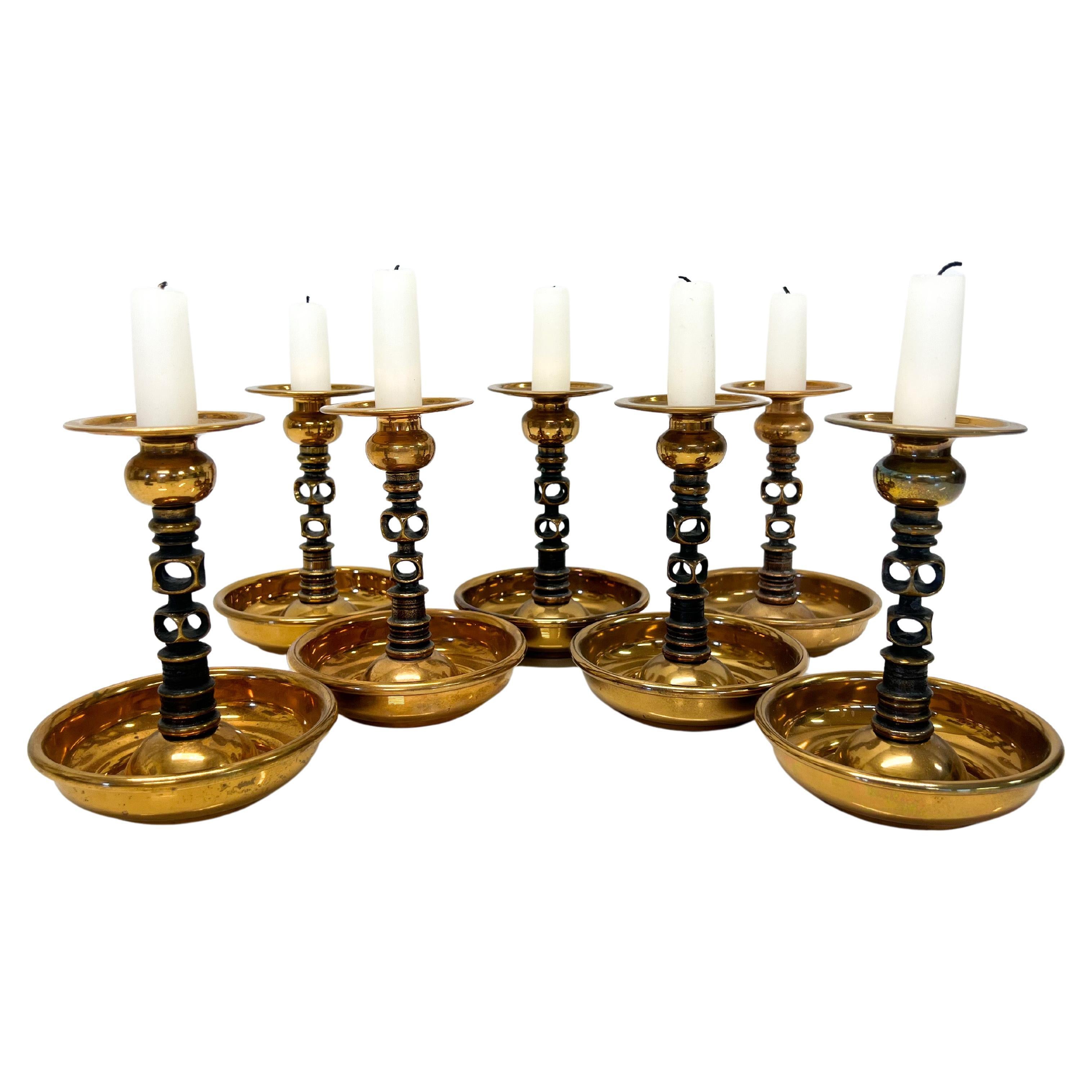 Abstract Candle Holder Jorma Laine Turun Hopea Finland 7pcs. Brass For Sale