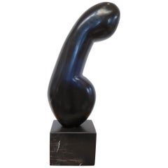 Abstract Carved Black Marble Sculpture in the Manner of Constantin Brancusi