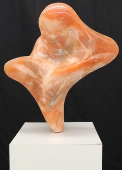 Abstract Carved Onyx Bust Sculpture on Tall Pedestal