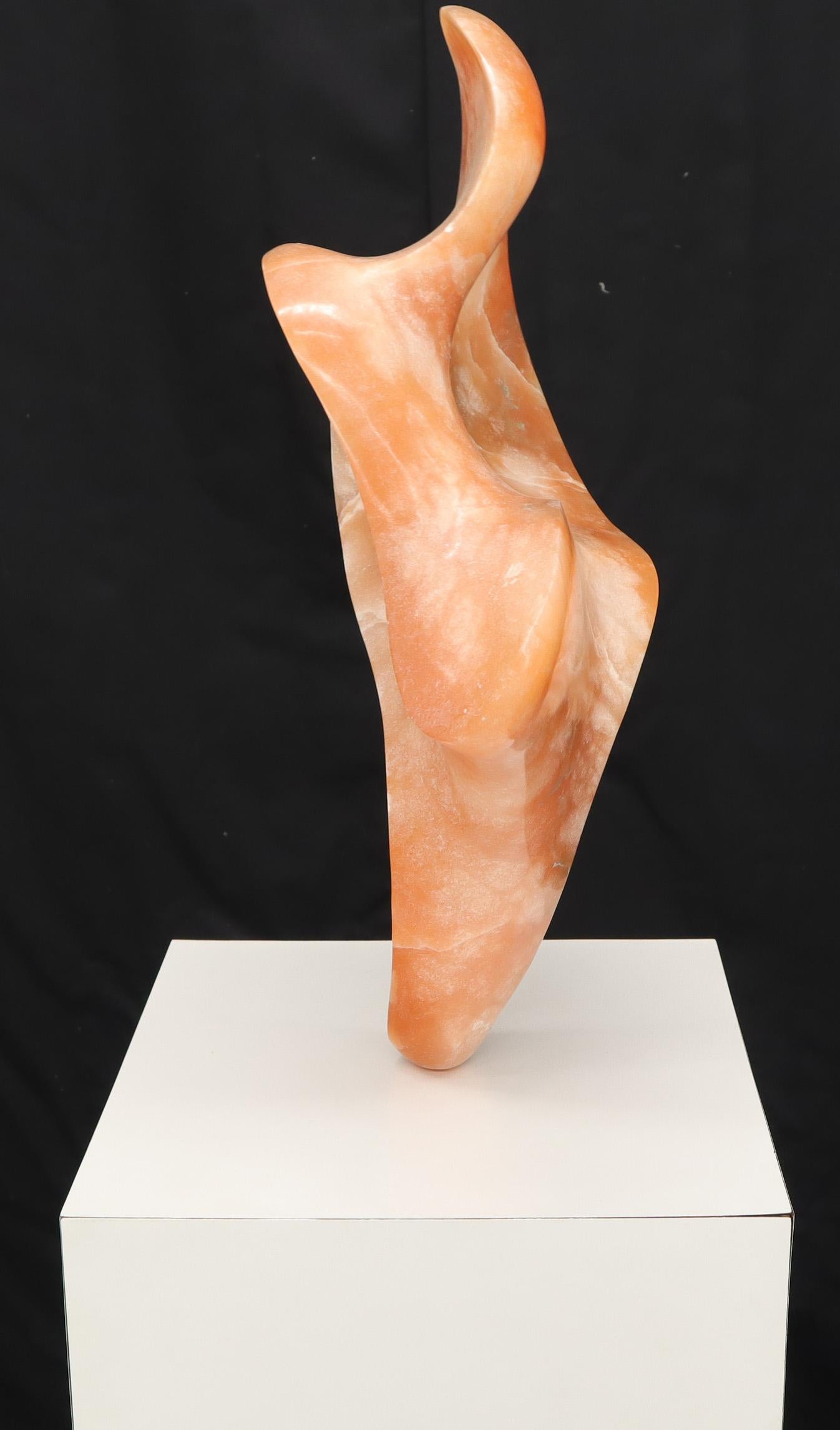 Abstract Carved Onyx Bust Sculpture on Tall Pedestal In Excellent Condition For Sale In Rockaway, NJ
