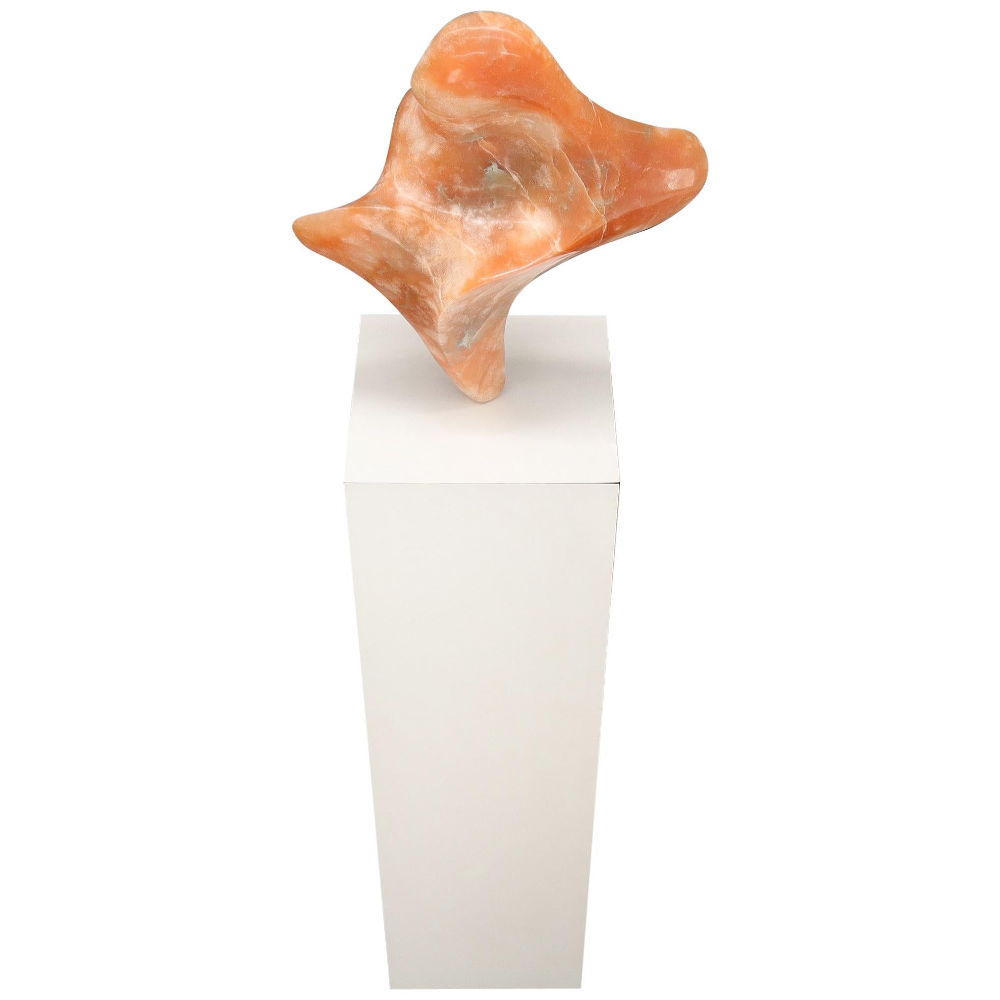 Abstract Carved Onyx Bust Sculpture on Tall Pedestal