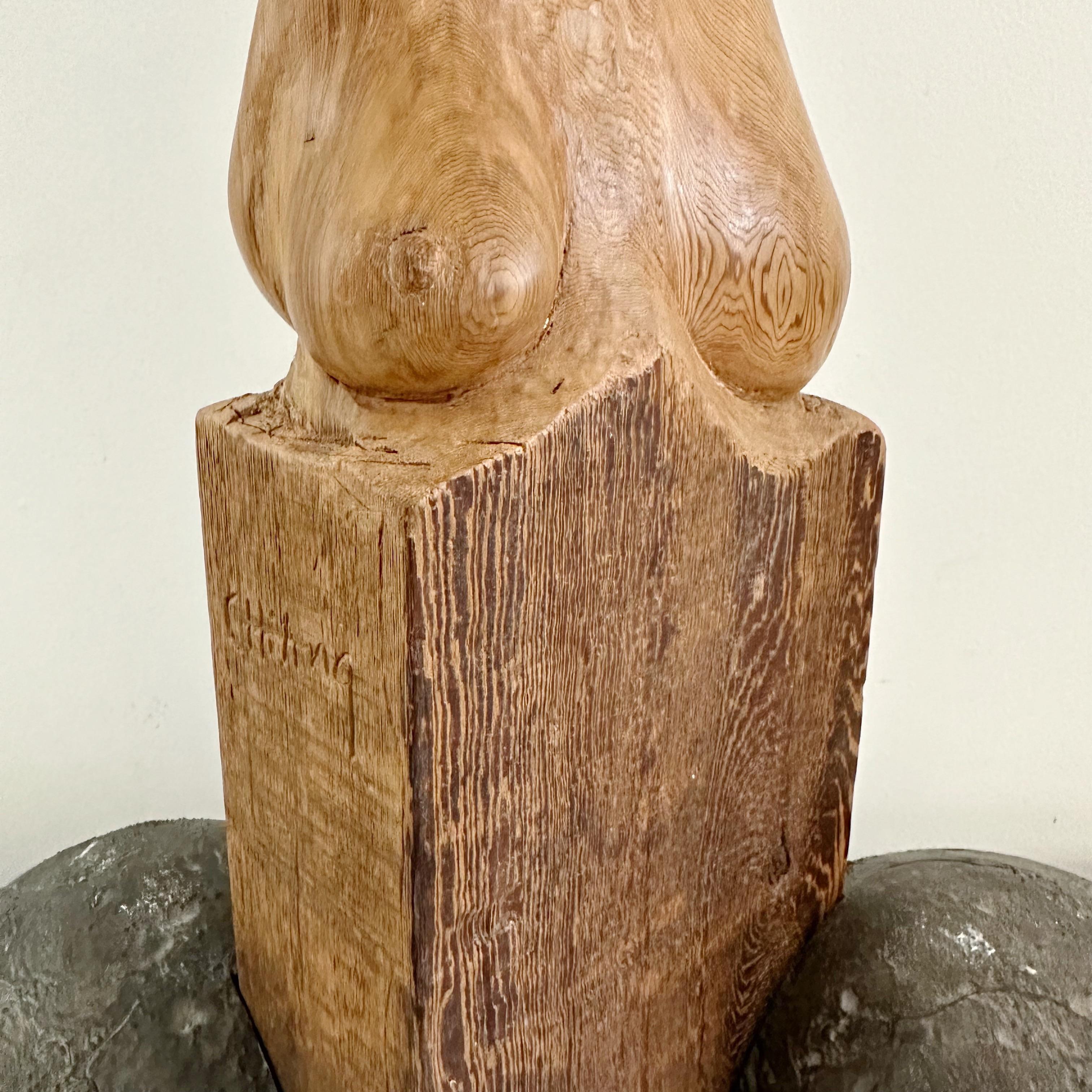 Mid-Century Modern Abstract Carved Wood Sculpture by Artist Orlando Chiang from the Early For Sale