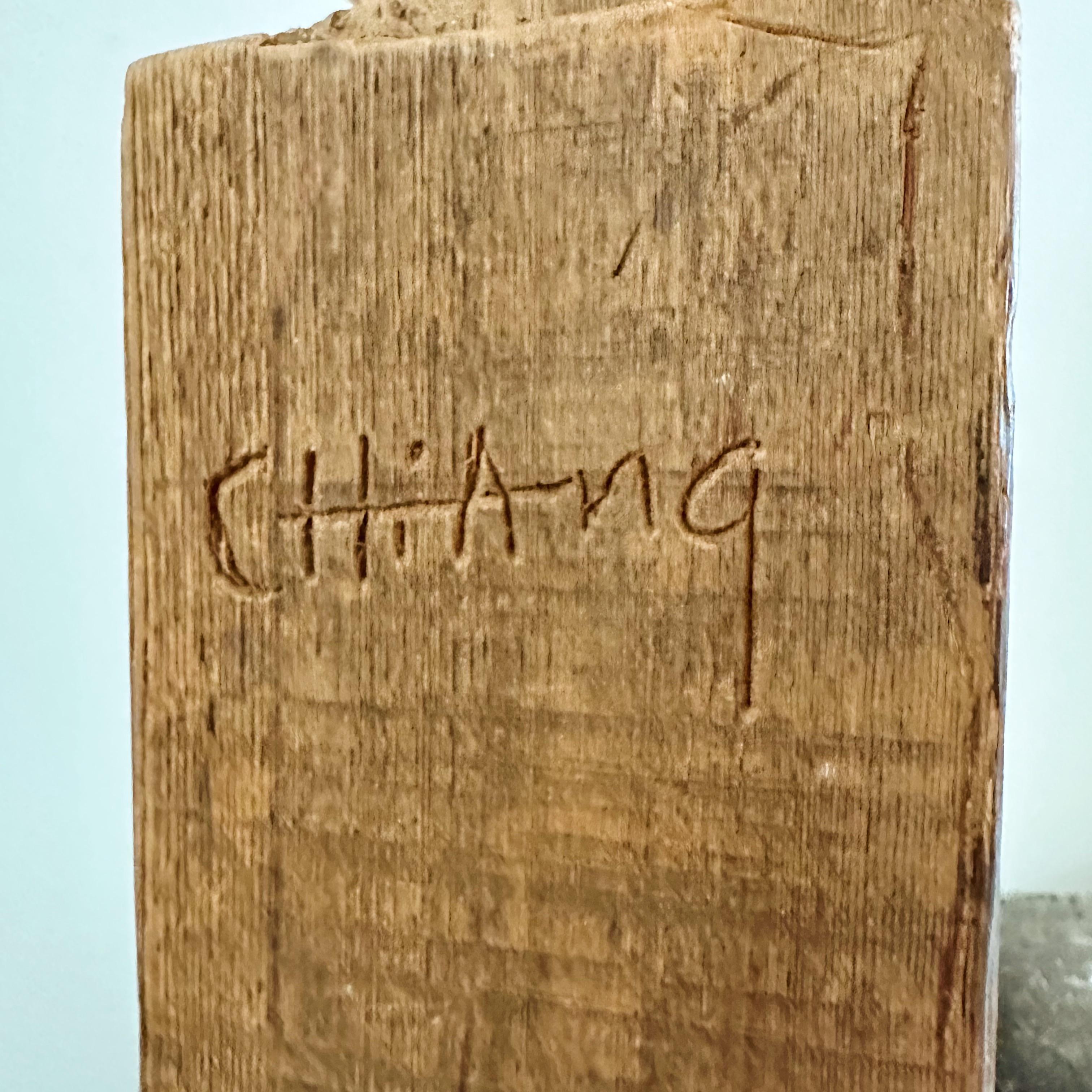 American Abstract Carved Wood Sculpture by Artist Orlando Chiang from the Early For Sale