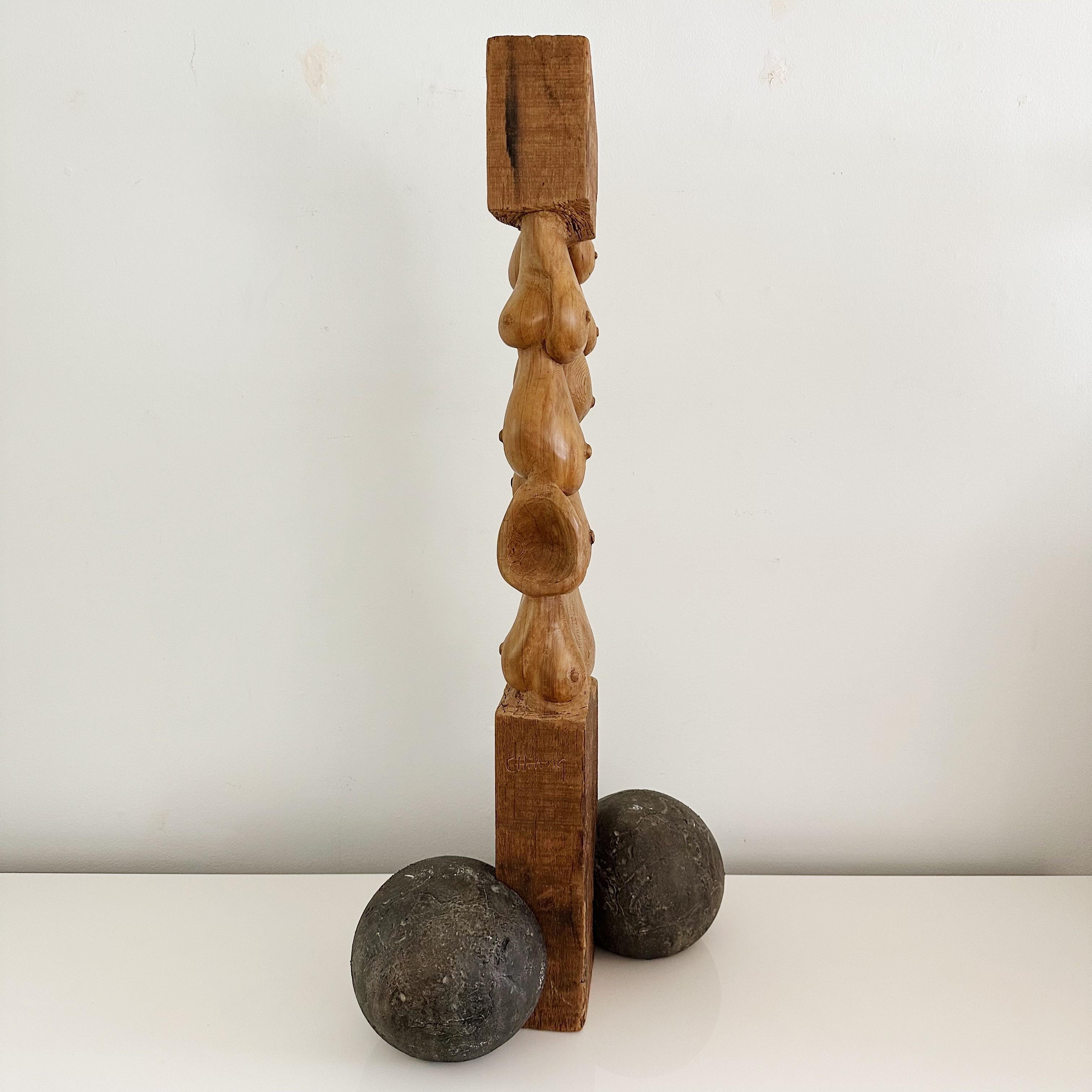 Abstract Carved Wood Sculpture by Artist Orlando Chiang from the Early In Good Condition For Sale In West Palm Beach, FL