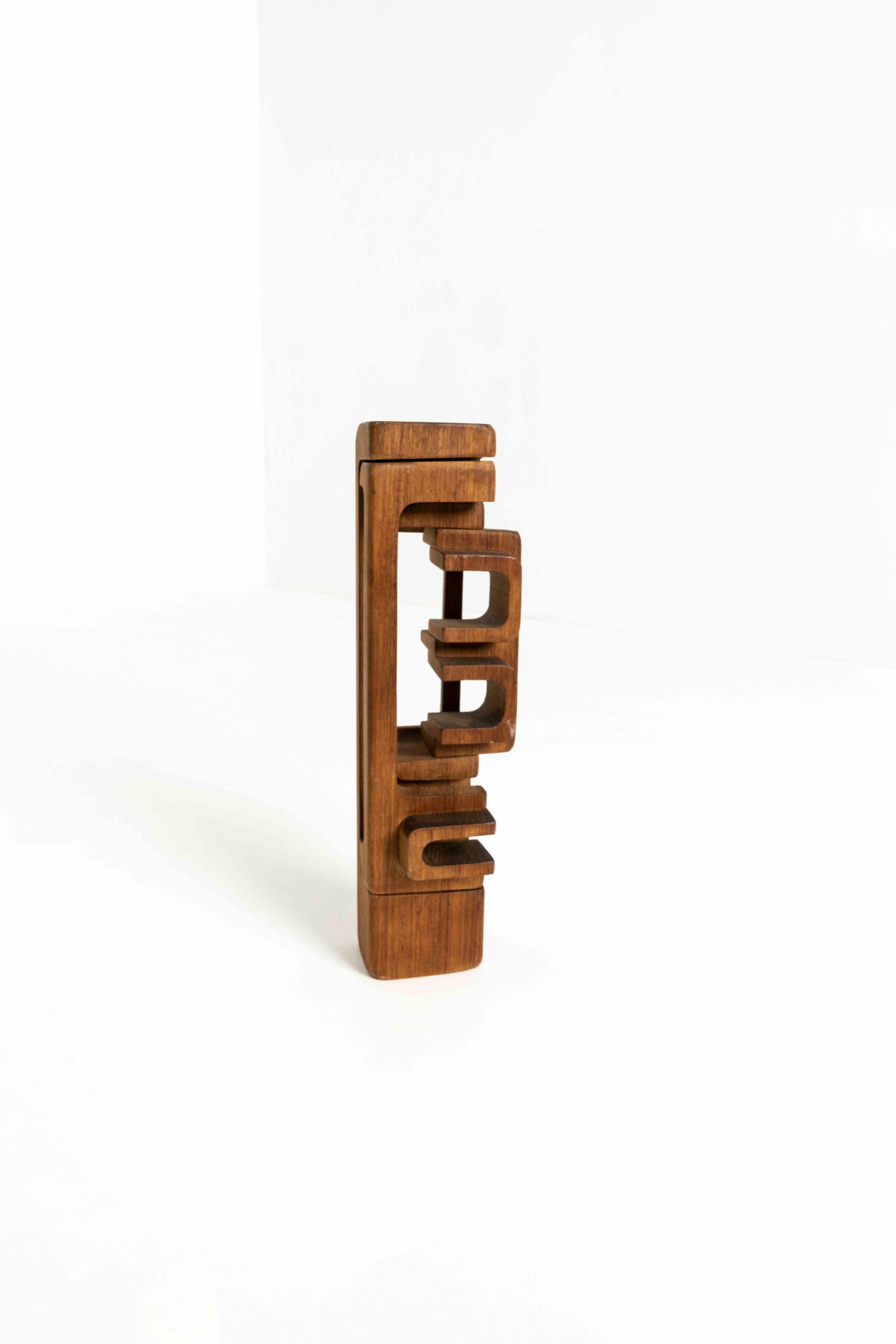 Mid-Century Modern Abstract Carved Wooden Sculpture by Brian Willsher, 1976 UK