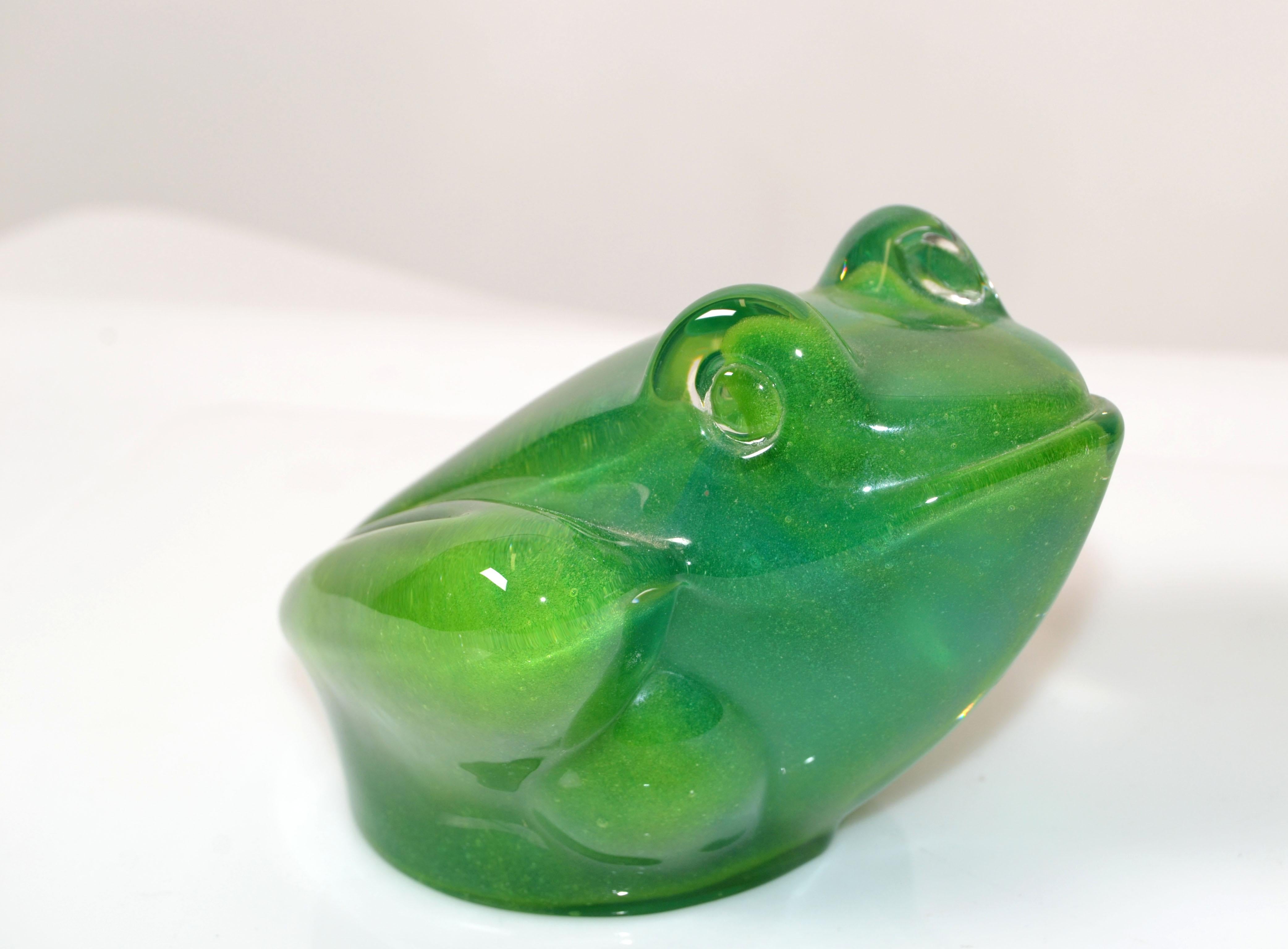 Abstract Cased Green Blown Murano Glass Frog Sculpture Italy Mid-Century Modern 1