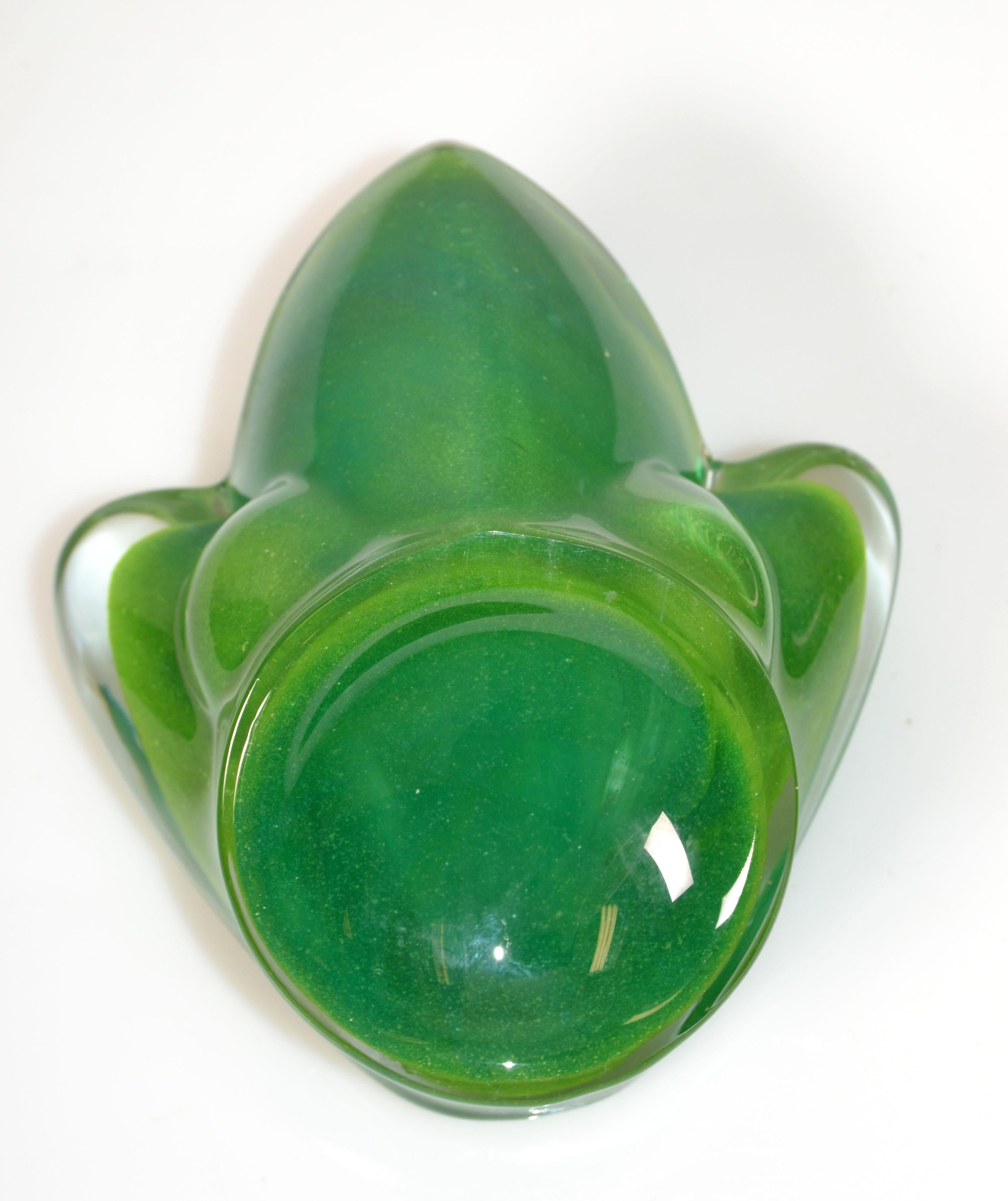 Hand-Crafted Abstract Cased Green Blown Murano Glass Frog Sculpture Italy Mid-Century Modern