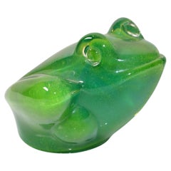 Abstract Cased Green Blown Murano Glass Frog Sculpture Italy Mid-Century Modern