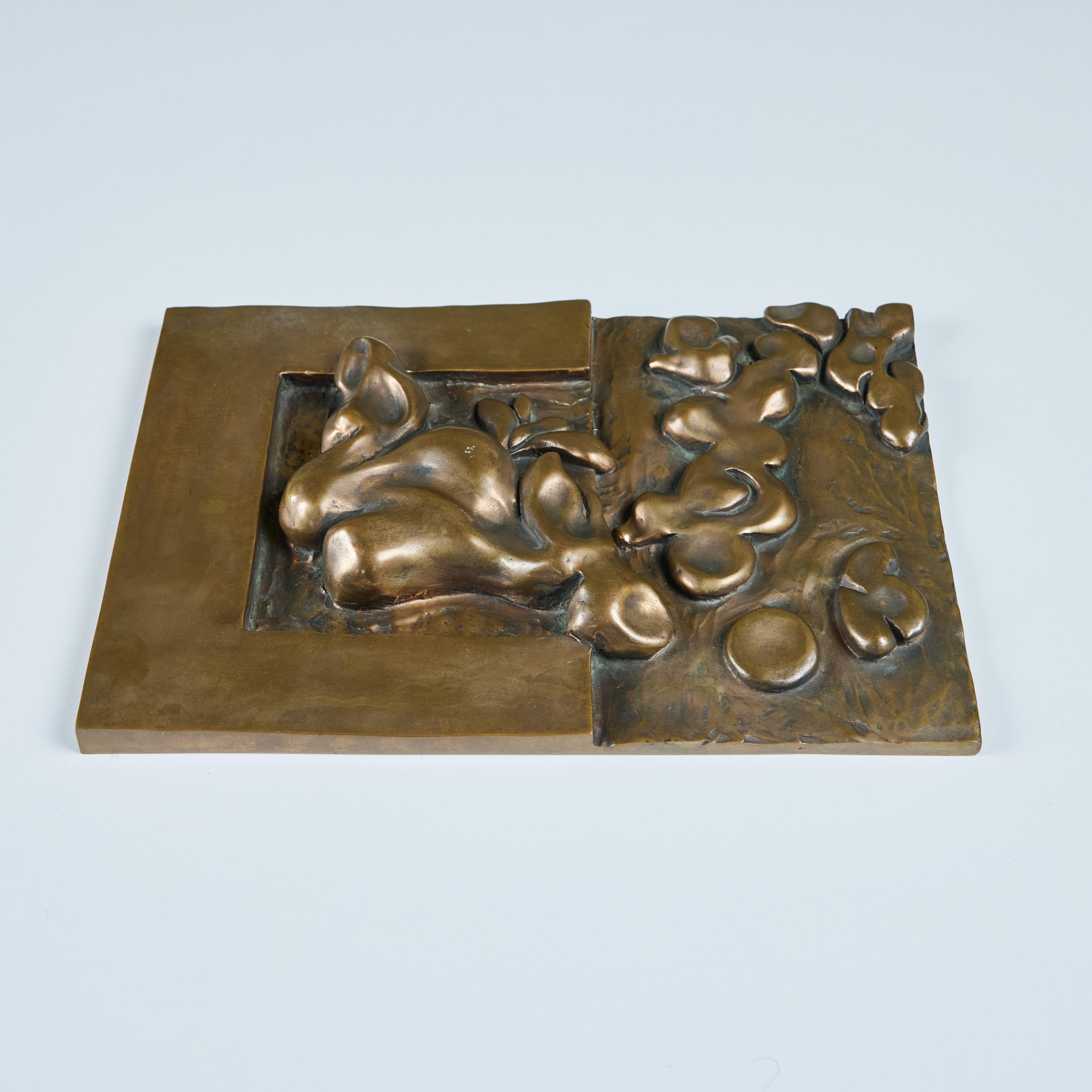 Mid-Century Modern Abstract Cast Bronze Decorative Plaque Sculpture For Sale