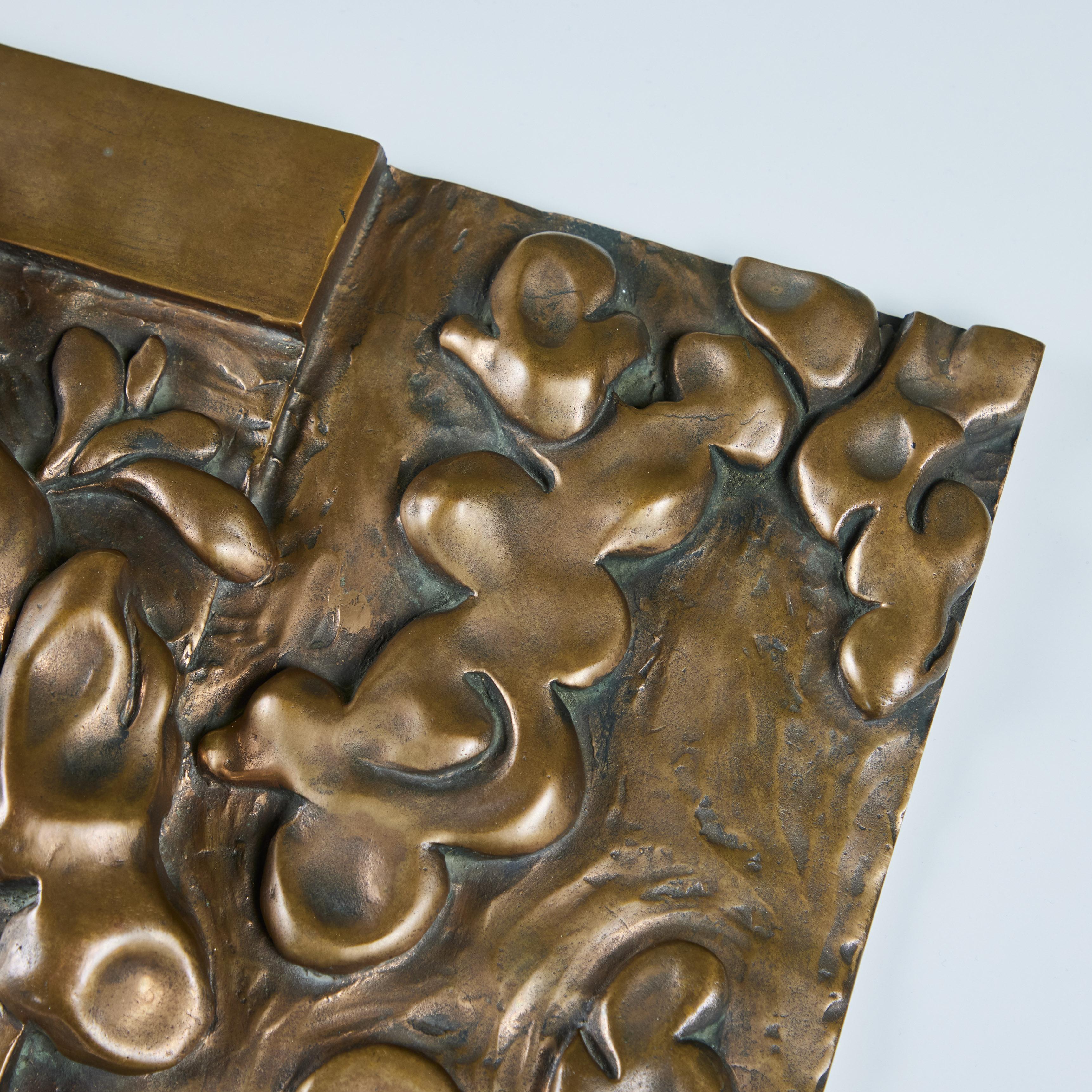 Abstract Cast Bronze Decorative Plaque Sculpture In Excellent Condition For Sale In Los Angeles, CA