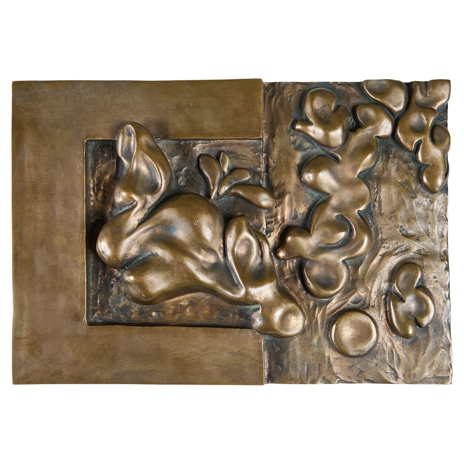 Abstract Cast Bronze Decorative Plaque Sculpture For Sale