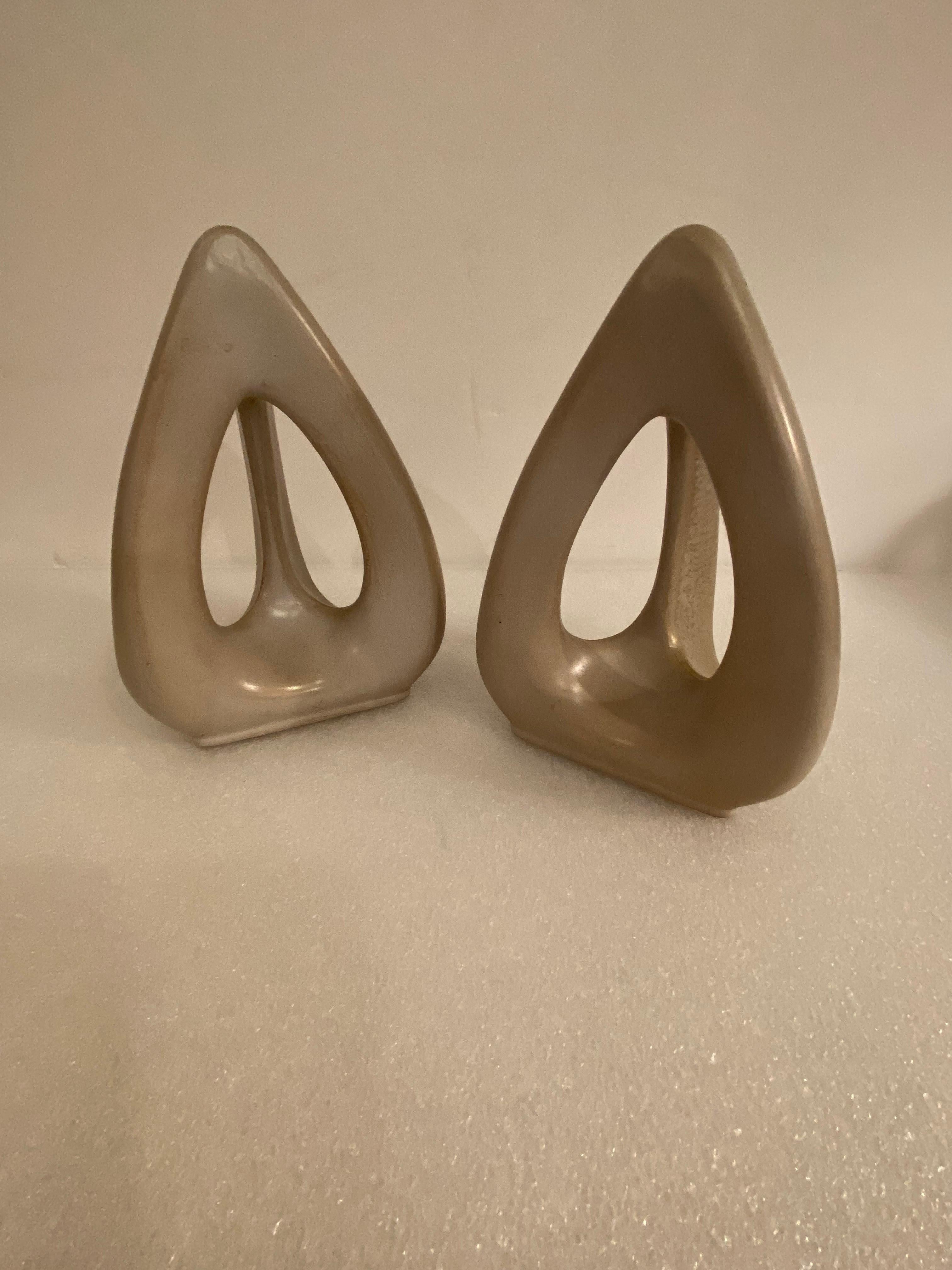 Abstract pair of Ceramic Bookends.  They have the feel of some that Ben Seibel designed and made of metal.  In good shape and heavy enough to hold books in place!