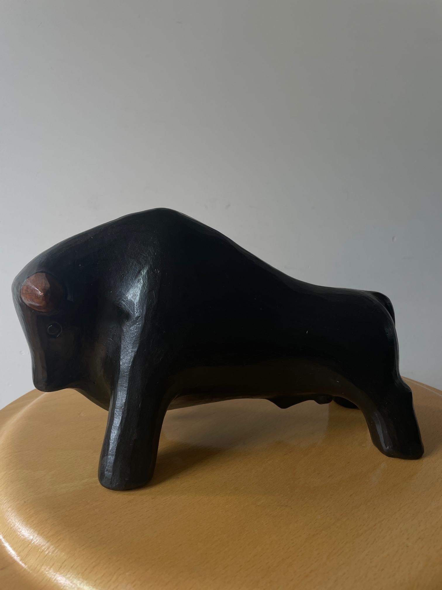 Abstract Ceramic Bull Signed Florentino. Spanish Earthenware Clay Art. 70s For Sale 2