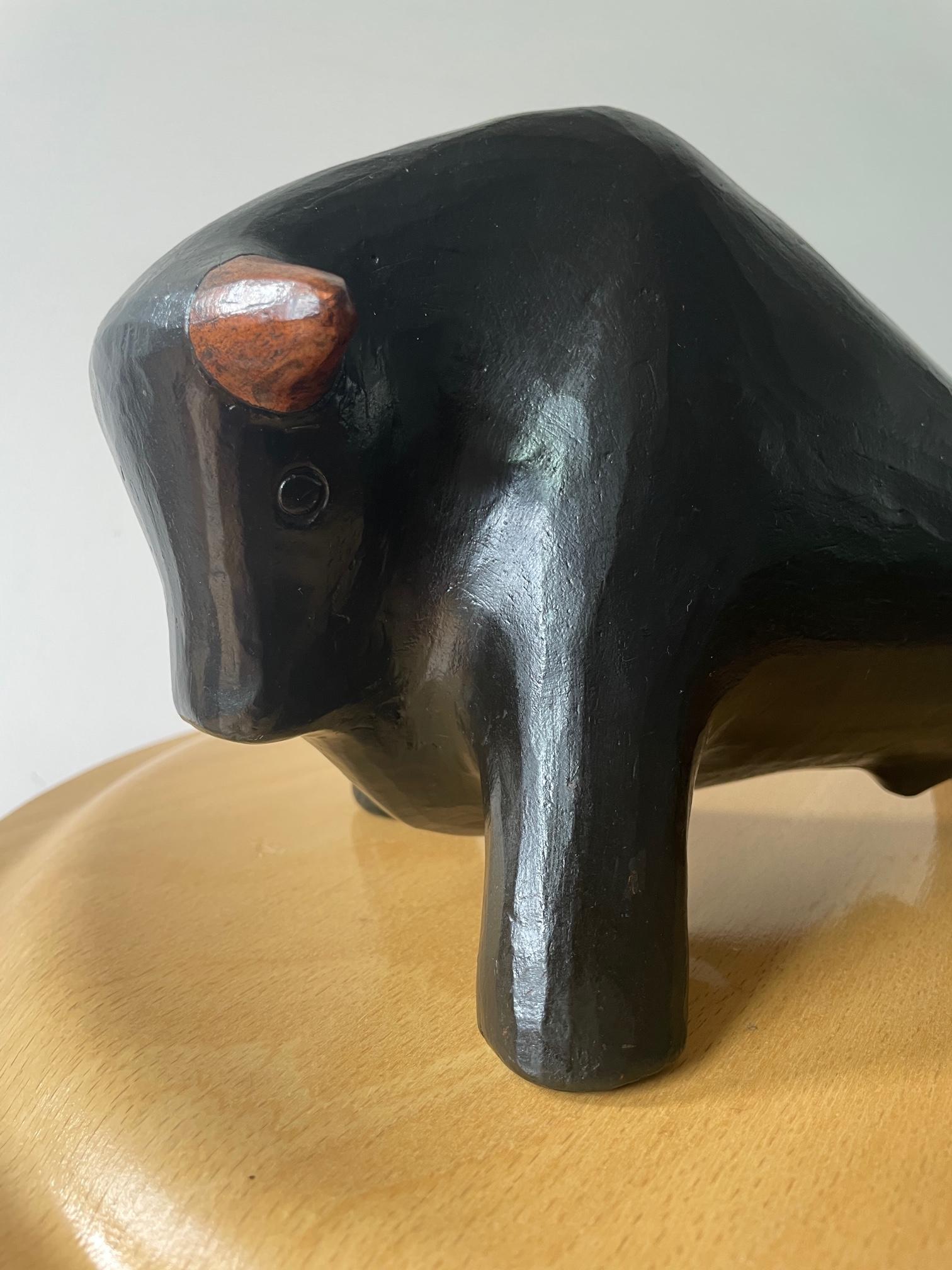 Abstract Ceramic Bull Signed Florentino. Spanish Earthenware Clay Art. 70s For Sale 3