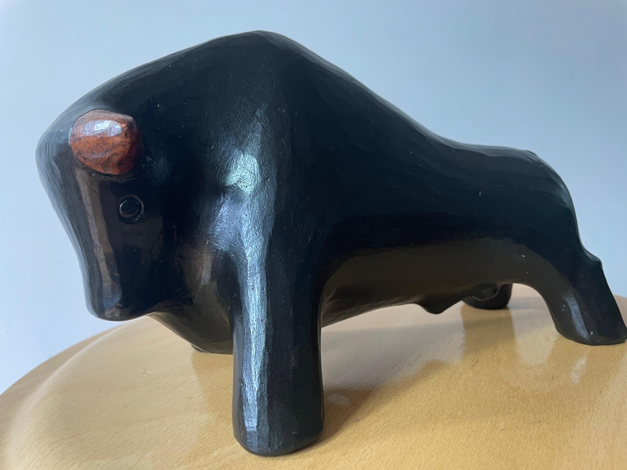 Abstract Ceramic Bull Signed Florentino. Spanish Earthenware Clay Art. 70s For Sale 4
