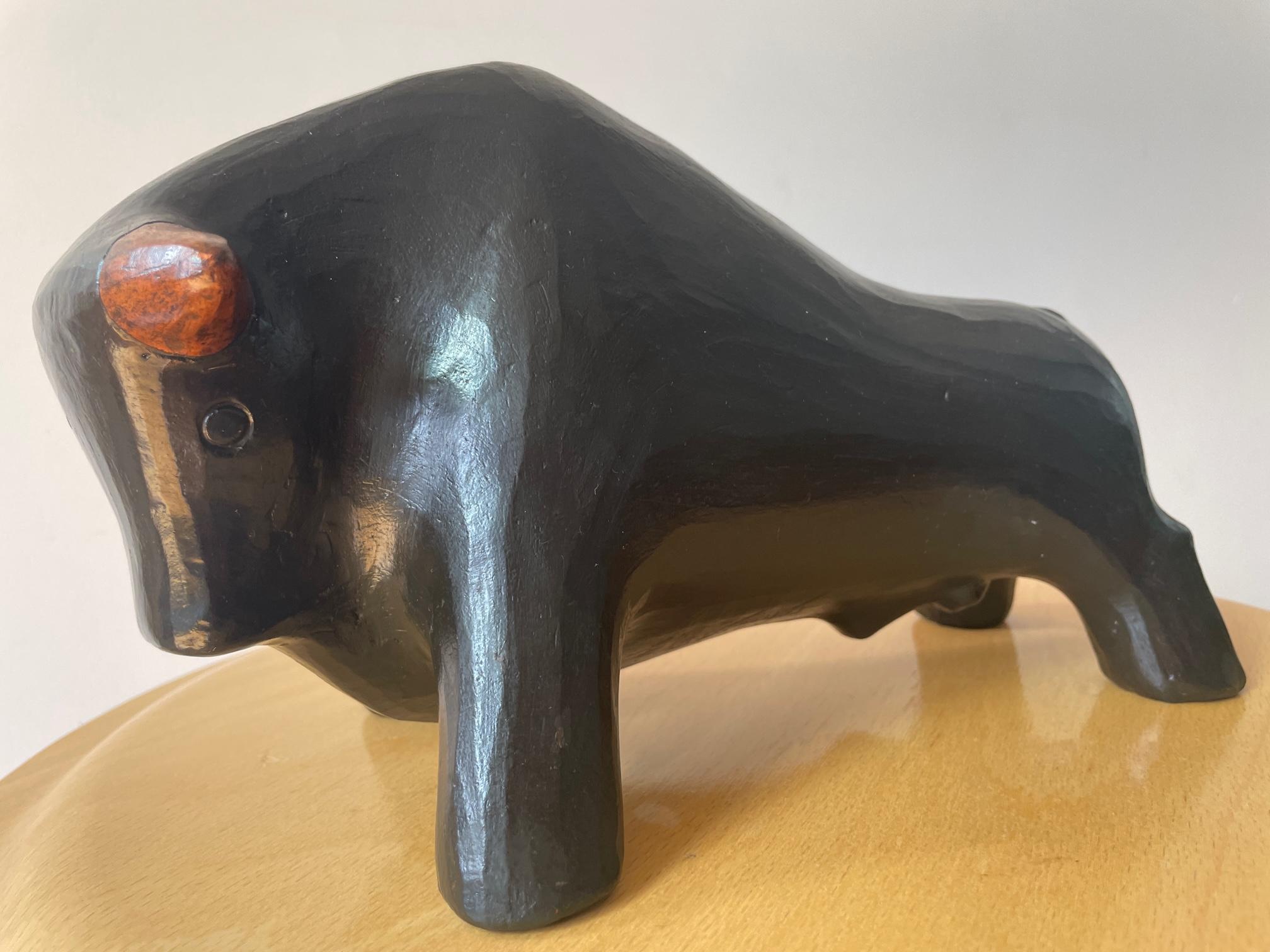 Abstract Ceramic Bull Signed Florentino. Spanish Earthenware Clay Art. 70s For Sale 5
