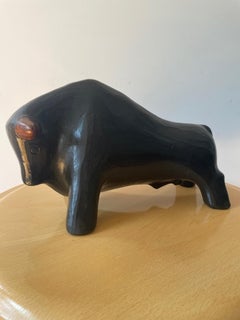 Abstract Ceramic Bull Signed Florentino. Spanish Earthenware Clay Art. 70s