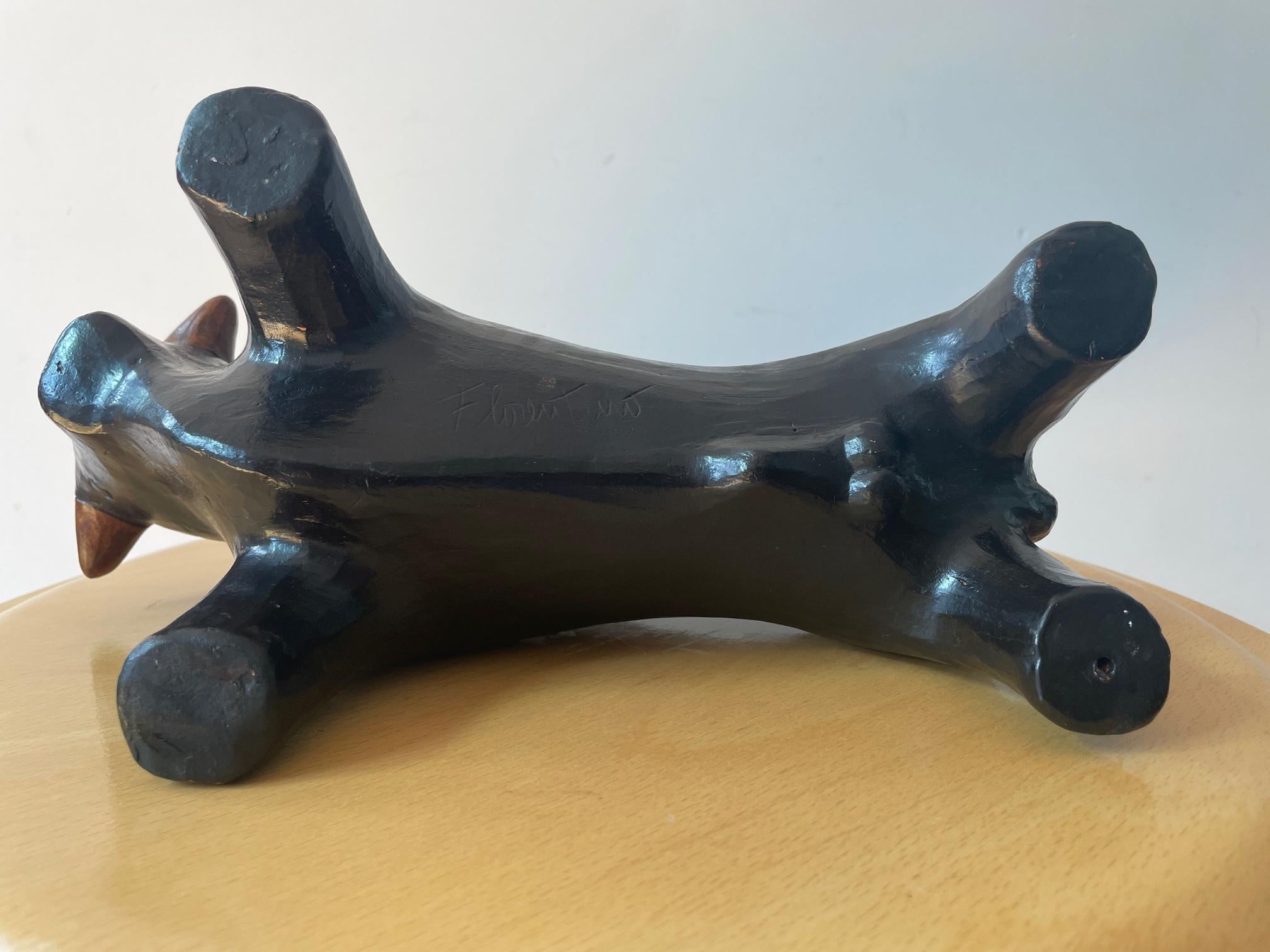 Late 20th Century Abstract Ceramic Bull Signed Florentino. Spanish Earthenware Clay Art. 70s For Sale