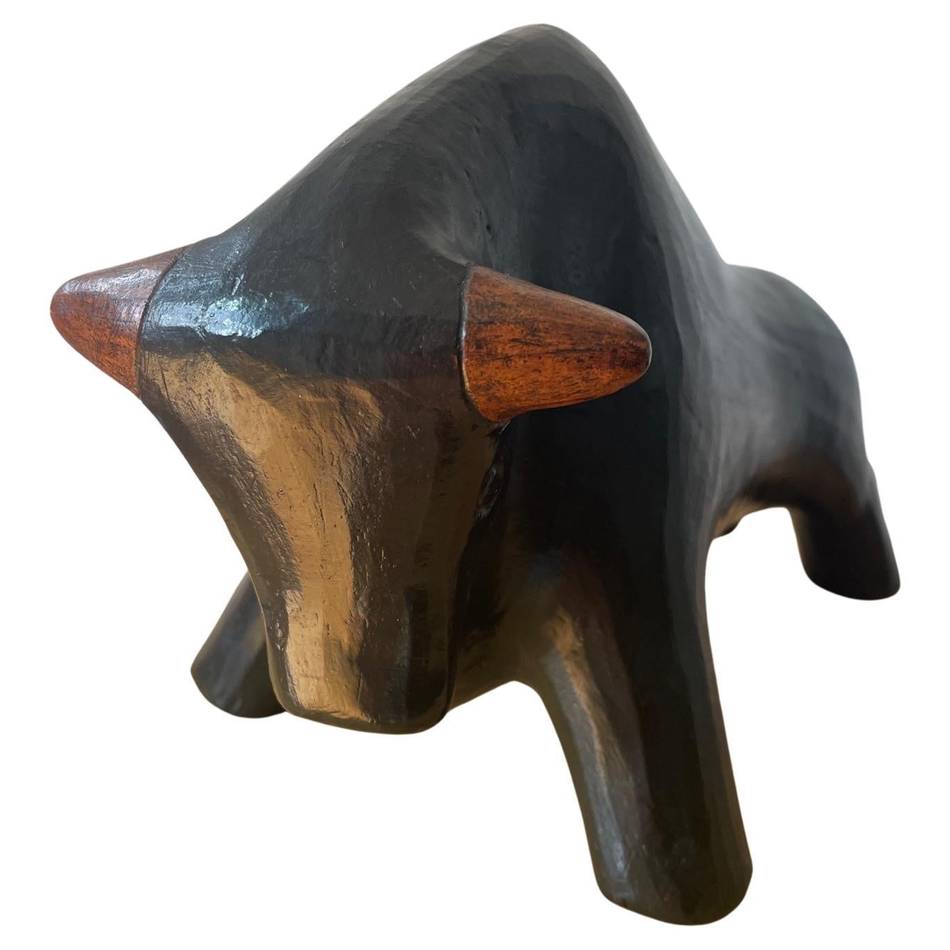 Abstract Ceramic Bull Signed Florentino. Spanish Earthenware Clay Art. 70s For Sale