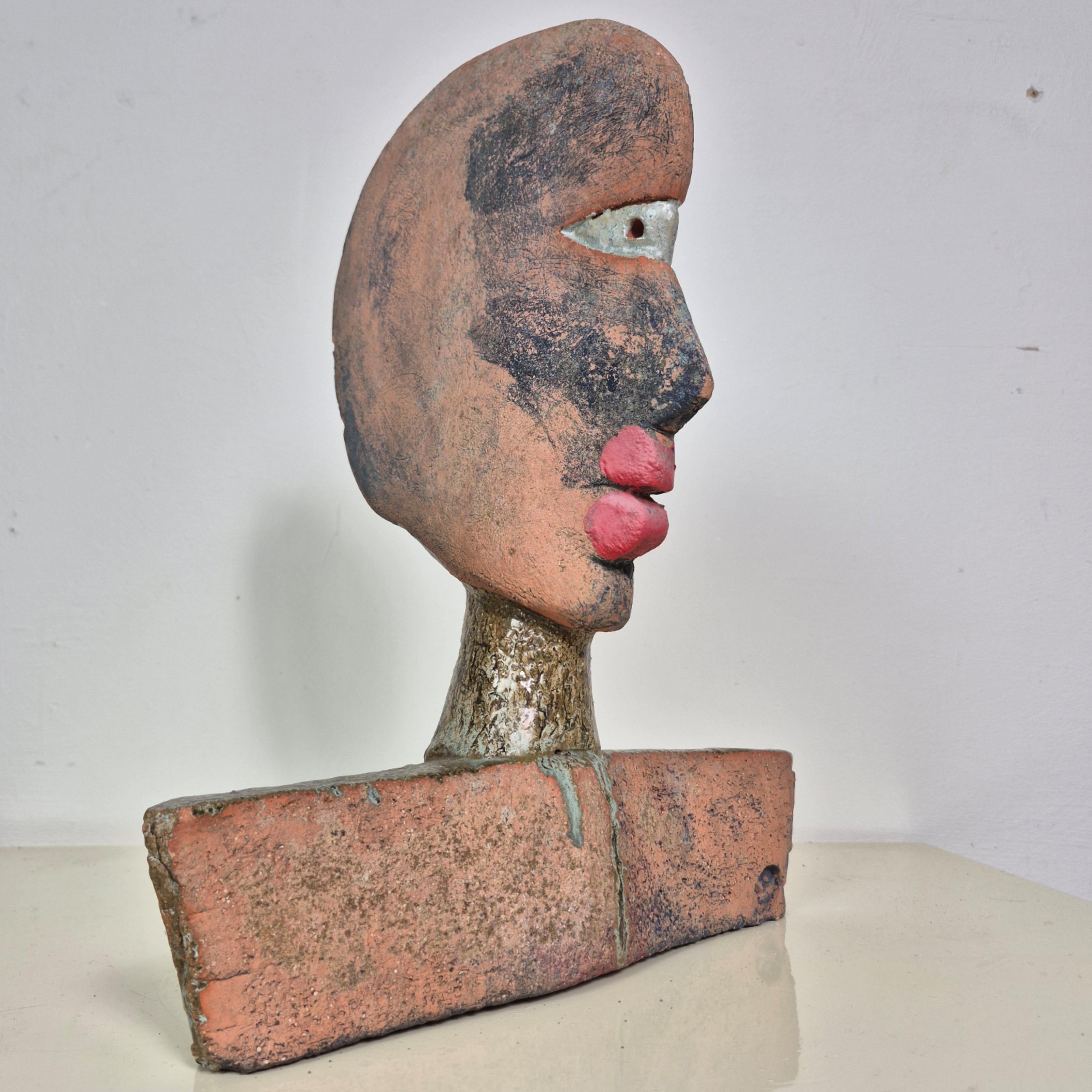Hand-Crafted Abstract ceramic buste by Dieter Eichelmann, Germany 1980s For Sale