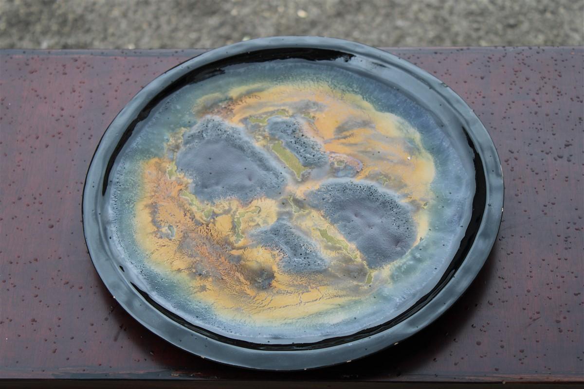 Abstract ceramic plate with Italian textured glaze , marked F.P.