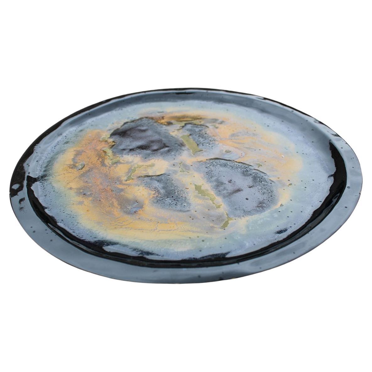 Abstract ceramic plate with Italian textured glaze For Sale
