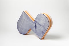 Abstract Ceramic Sculpture Free Form by J Morin Blue Orange and White Colors