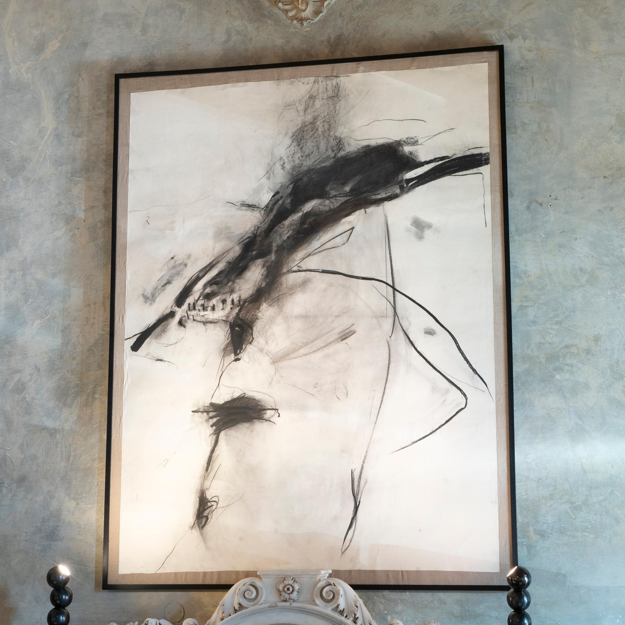 Abstract Charcoal Work on Parchment Paper, Belgium, 1987 In Good Condition In Firenze, IT