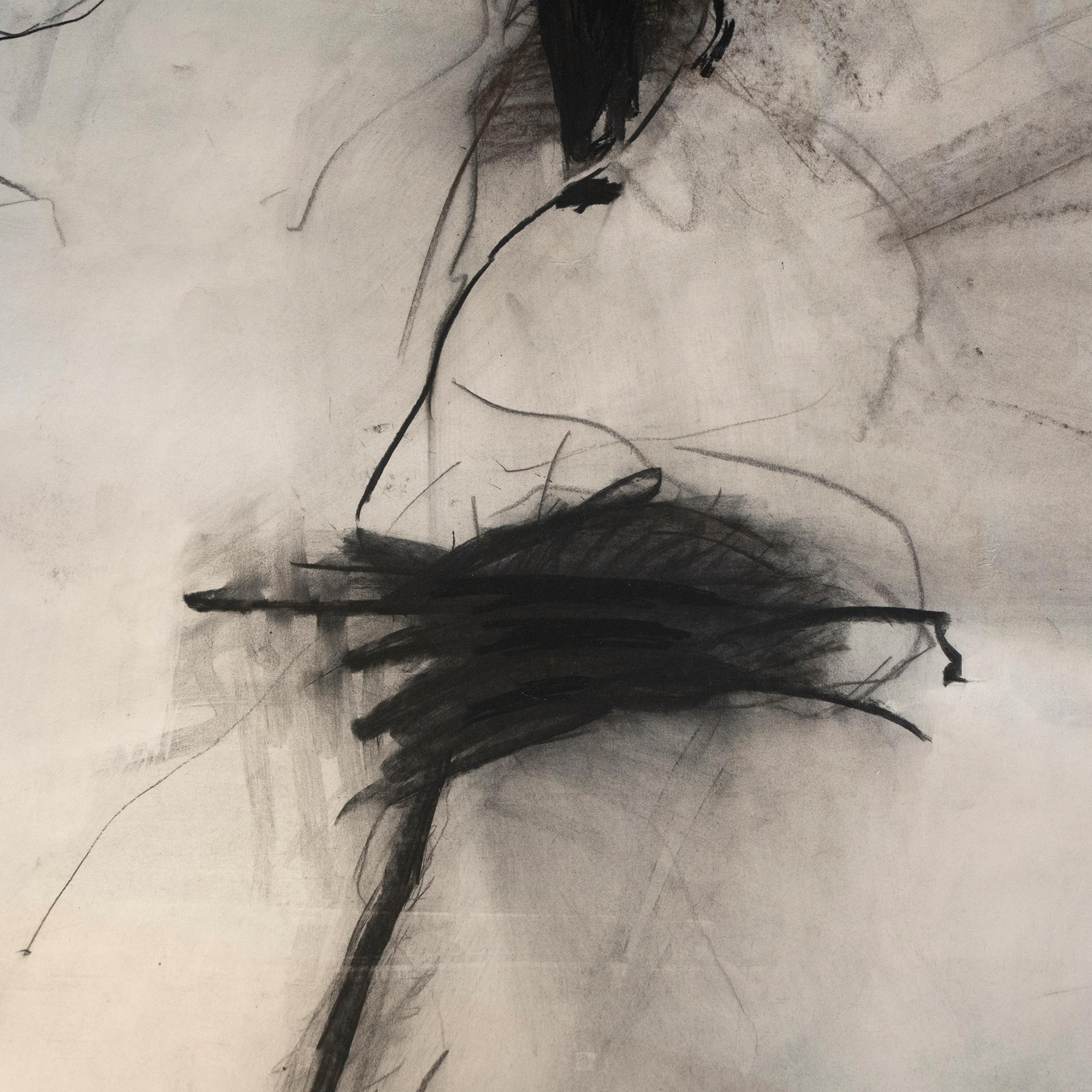 Late 20th Century Abstract Charcoal Work on Parchment Paper, Belgium, 1987